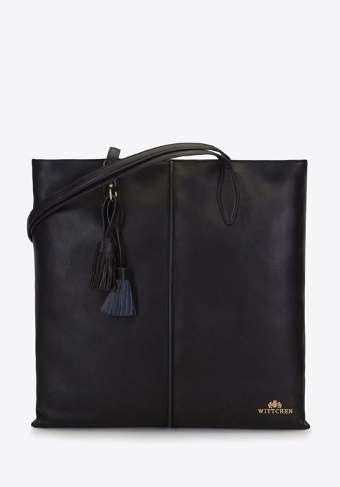 Shopper-Tasche mit zweifarbigen Quasten, schwarz, 93-4E-200-1N, Bild 1