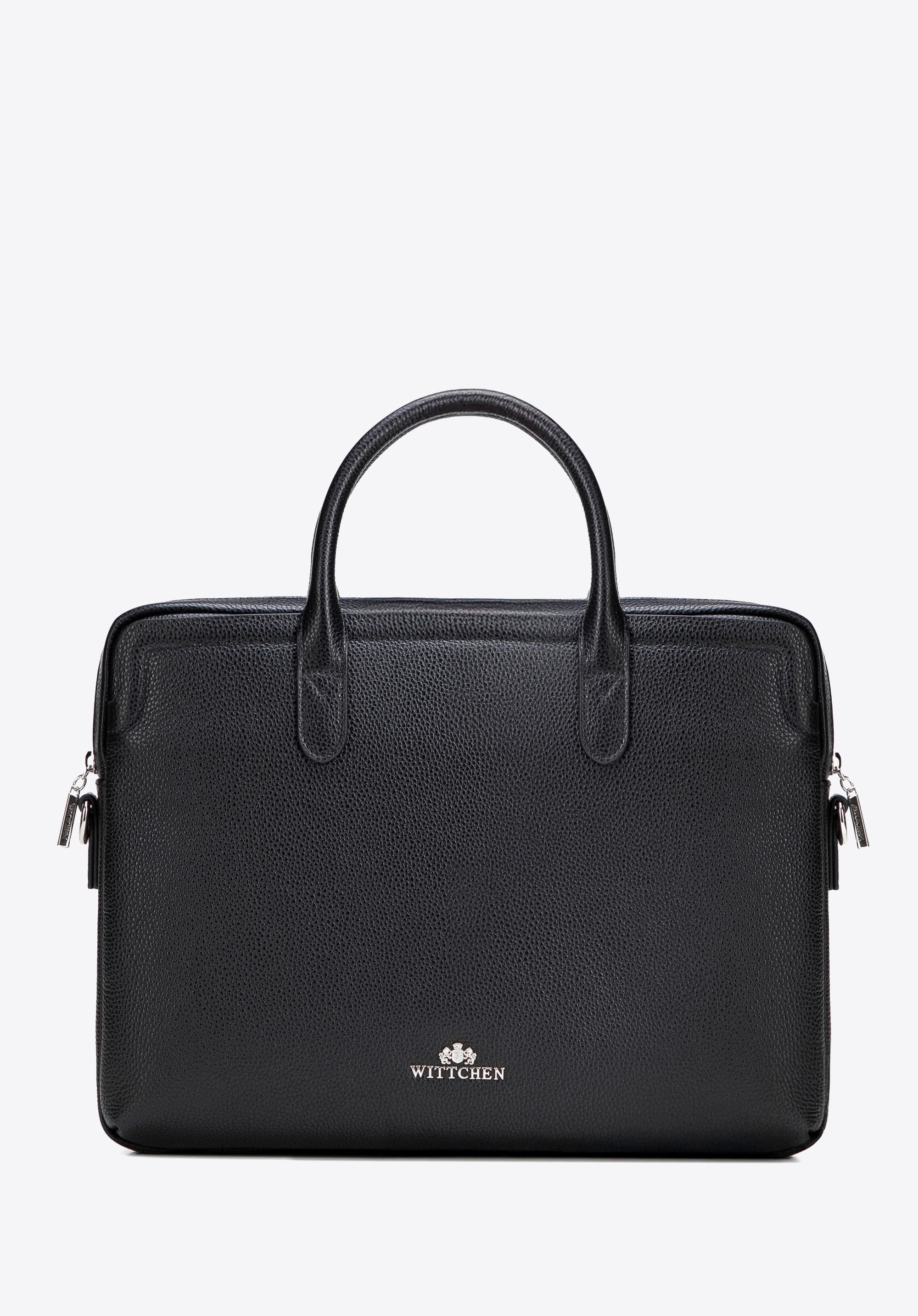 Damen-Laptoptasche 15,6" aus genarbtem Naturleder, schwarz-silber, 102-4E-620-1S, Bild 1
