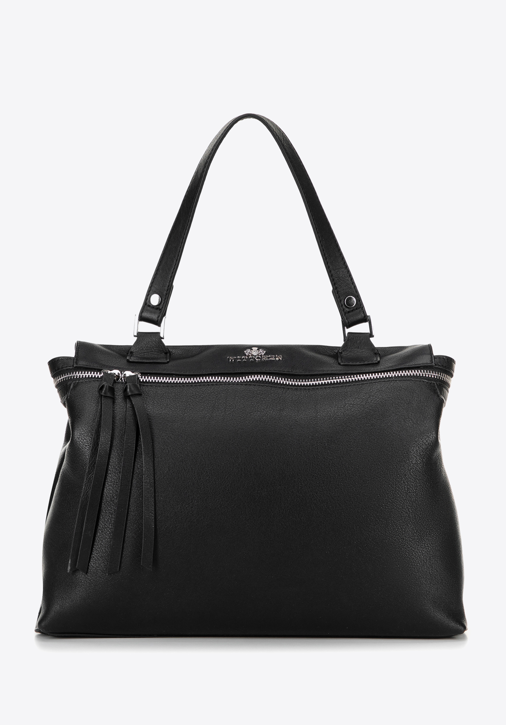 Damen Leder Shopper Tasche, schwarz-silber, 100-4E-800-1G, Bild 1
