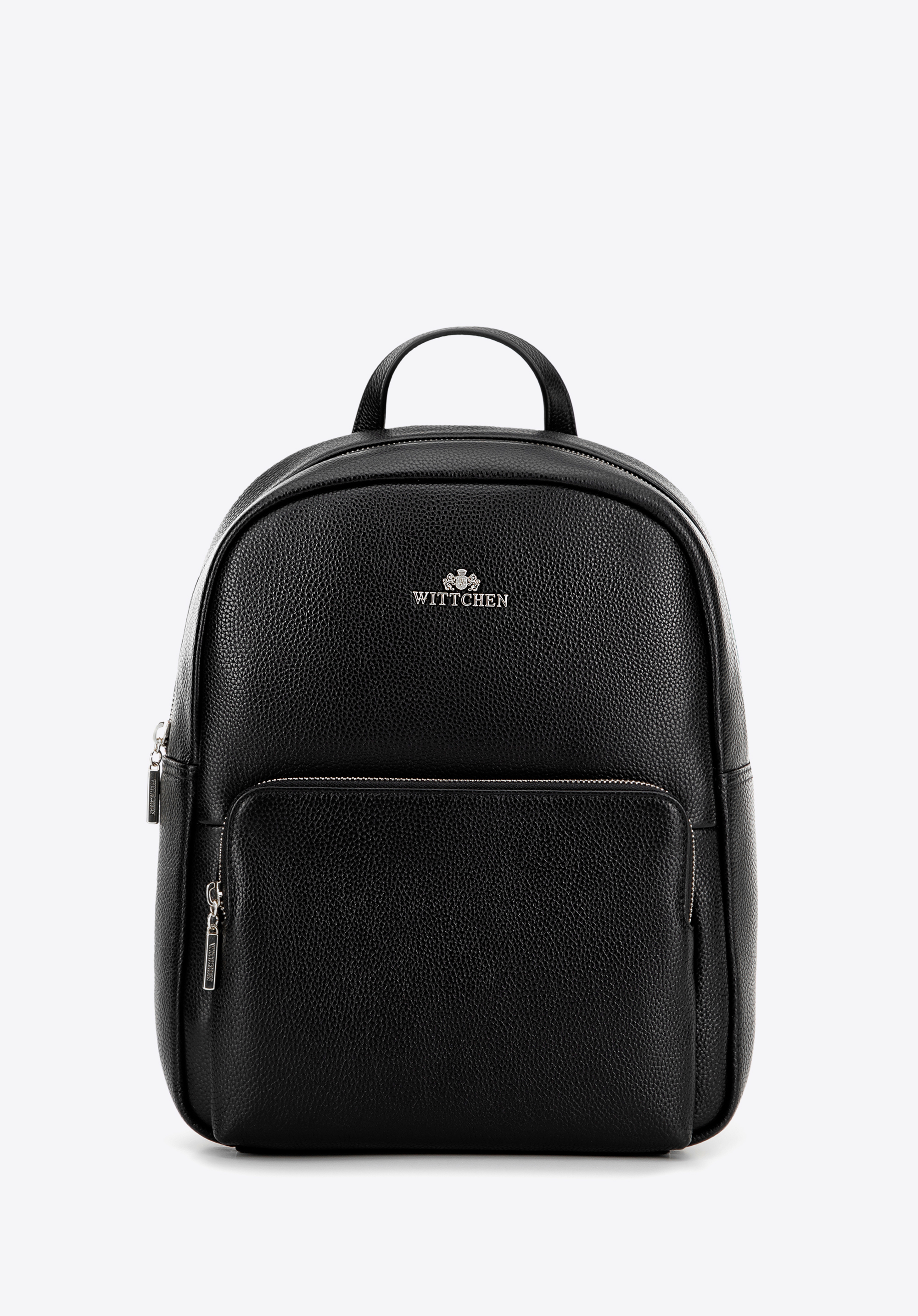 Damen-Lederrucksack mit Fronttasche, schwarz-silber, 100-4E-608-1S, Bild 1