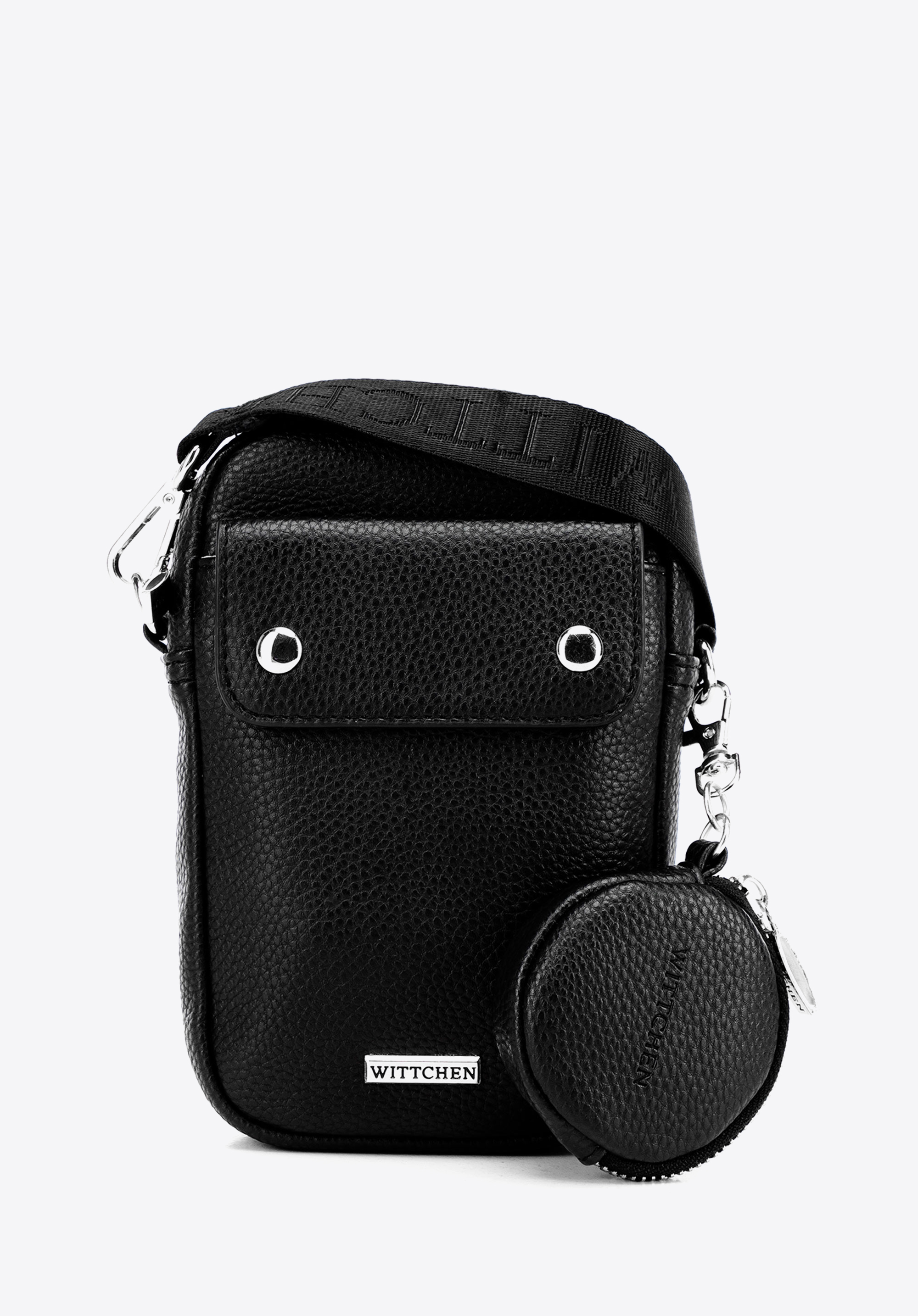Damen-Mini-Tasche aus Öko-Leder, schwarz-silber, 100-2Y-011-1S, Bild 1