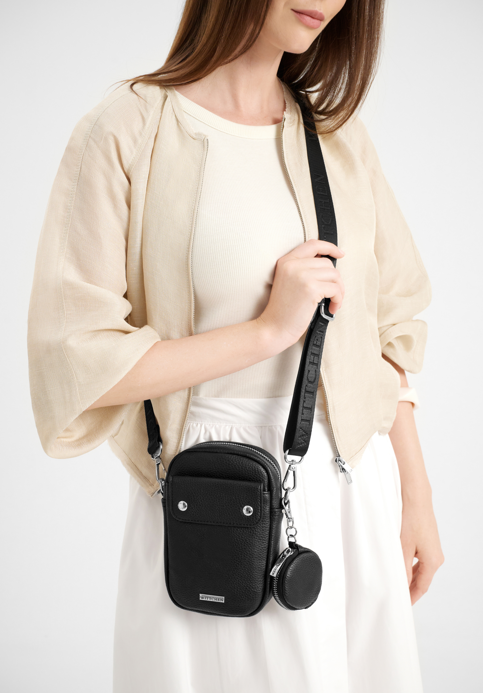 Damen-Mini-Tasche aus Öko-Leder, schwarz-silber, 100-2Y-011-1S, Bild 1