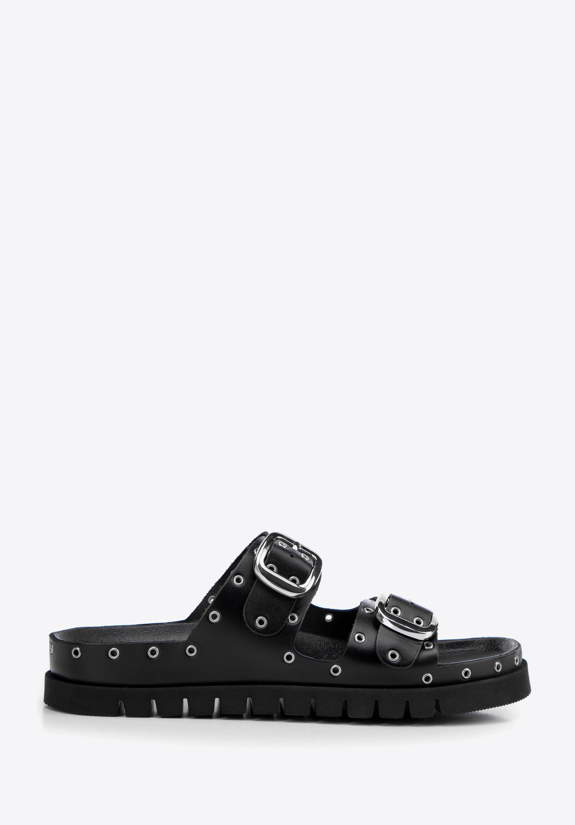 Damen-Sandalen mit Nieten zum Reinschlüpfen, schwarz-silber, 100-D-550-1S-37, Bild 1