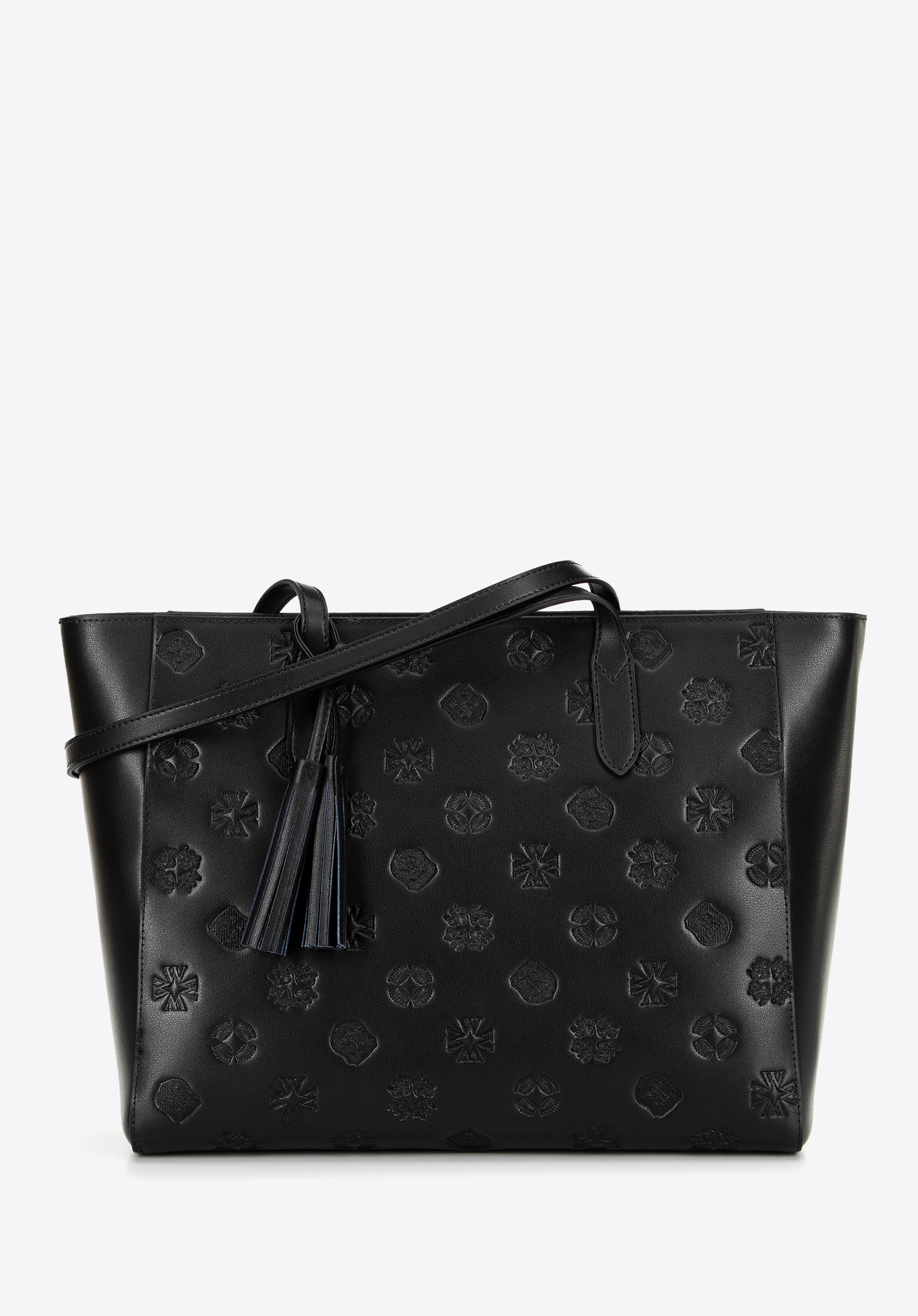 Damen Shopper aus geprägtem Leder, schwarz-silber, 100-4E-611-1S, Bild 1