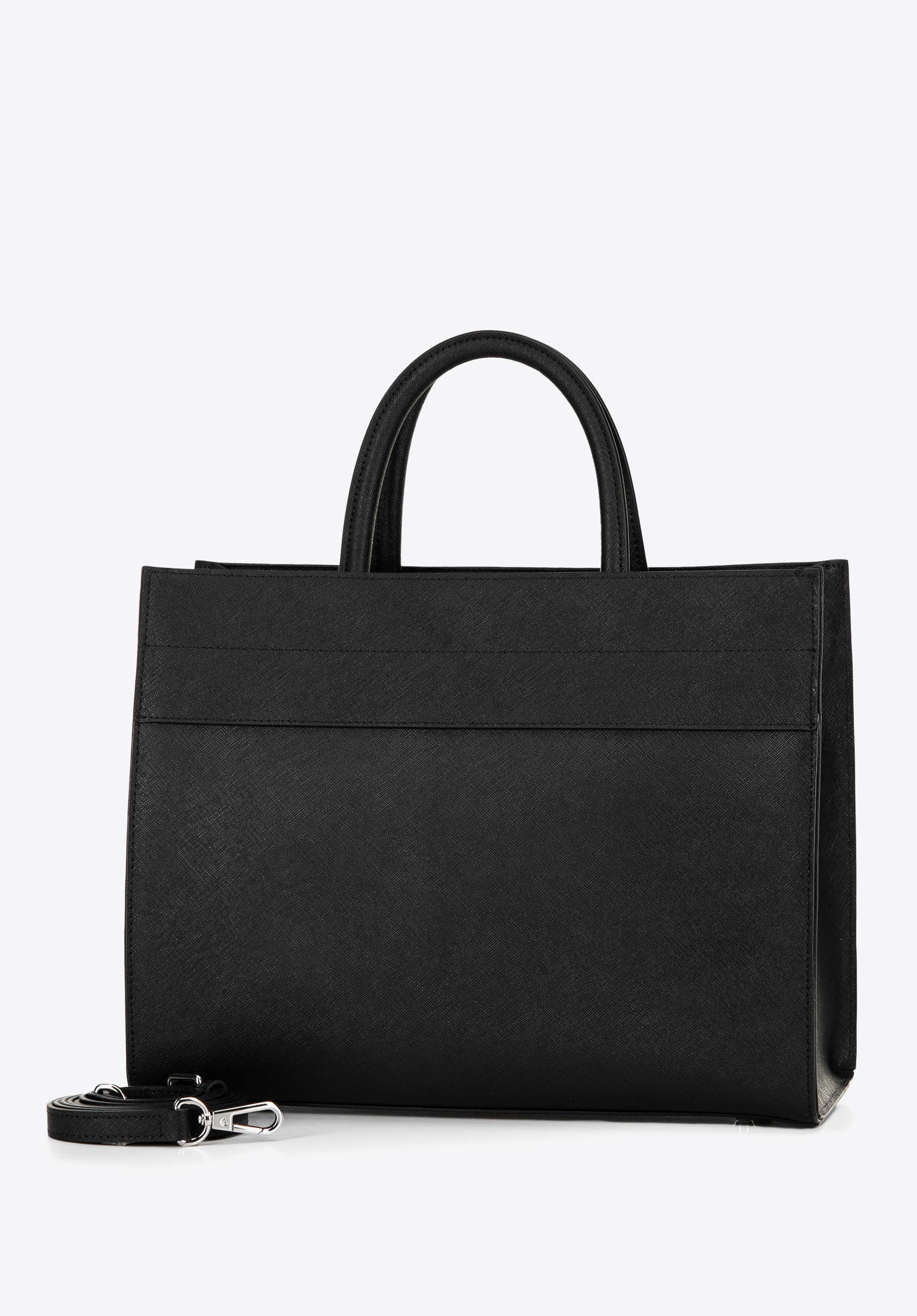 Damen-Shopper aus Saffiano-Leder, schwarz-silber, 100-4E-619-1S, Bild 1