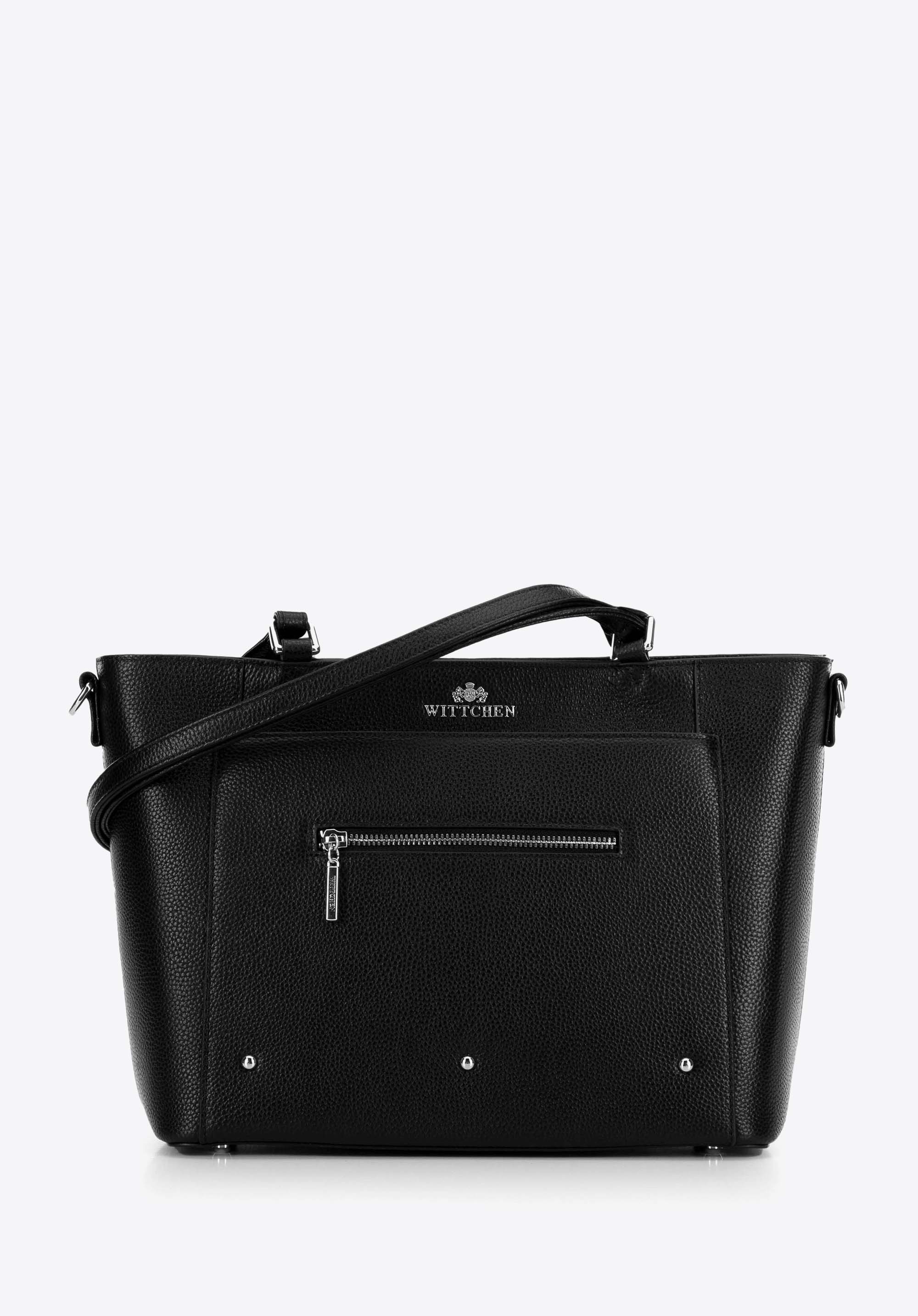 Damen-Shoppertasche aus Leder mit Taschen, schwarz-silber, 100-4E-607-1S, Bild 1