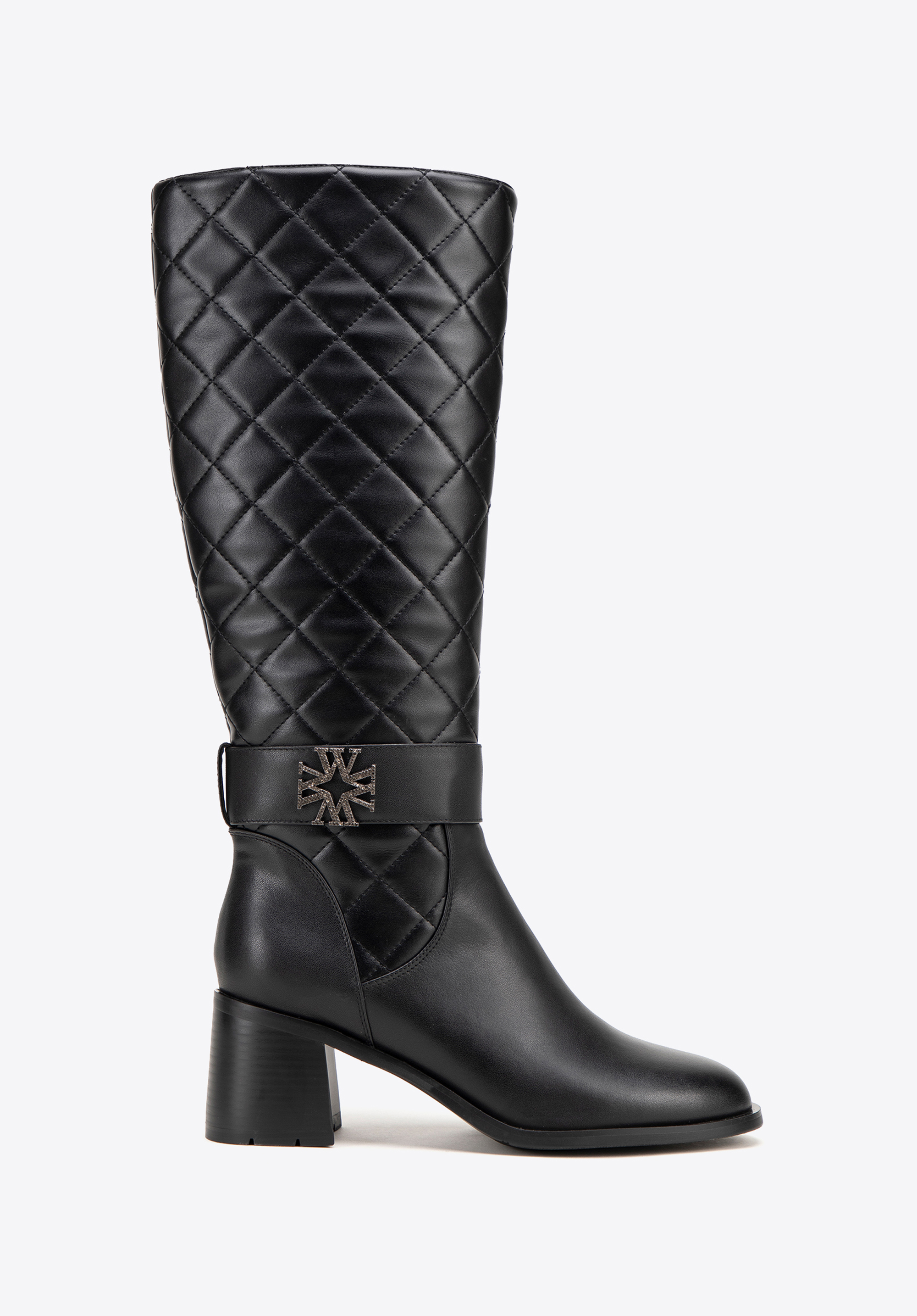 Damen Stiefel aus Leder mit Blockabsatz, schwarz-silber, 99-D-504-1-38, Bild 1