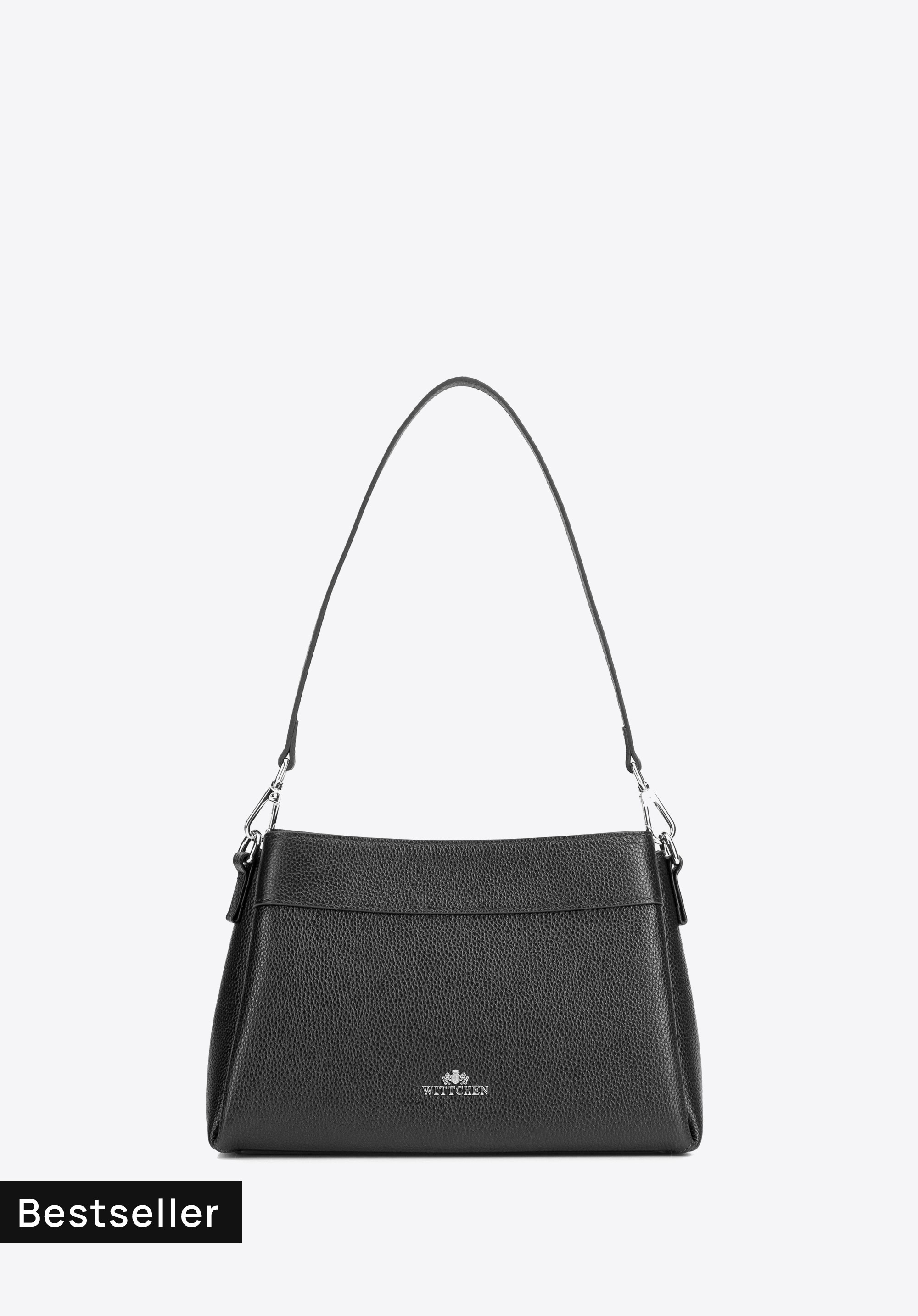 Damen-Umhängetasche aus Leder mit drei Fächern, schwarz-silber, 103-4E-630-1S, Bild 1