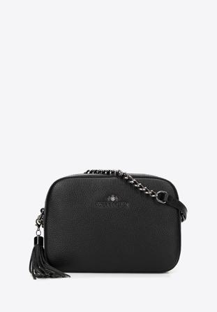 Damen-Umhängetasche aus Leder mit Kette, schwarz-silber, 29-4E-015-1S, Bild 1