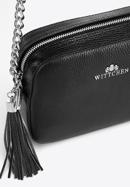 Damen-Umhängetasche aus Leder mit Kette, schwarz-silber, 29-4E-015-4, Bild 4