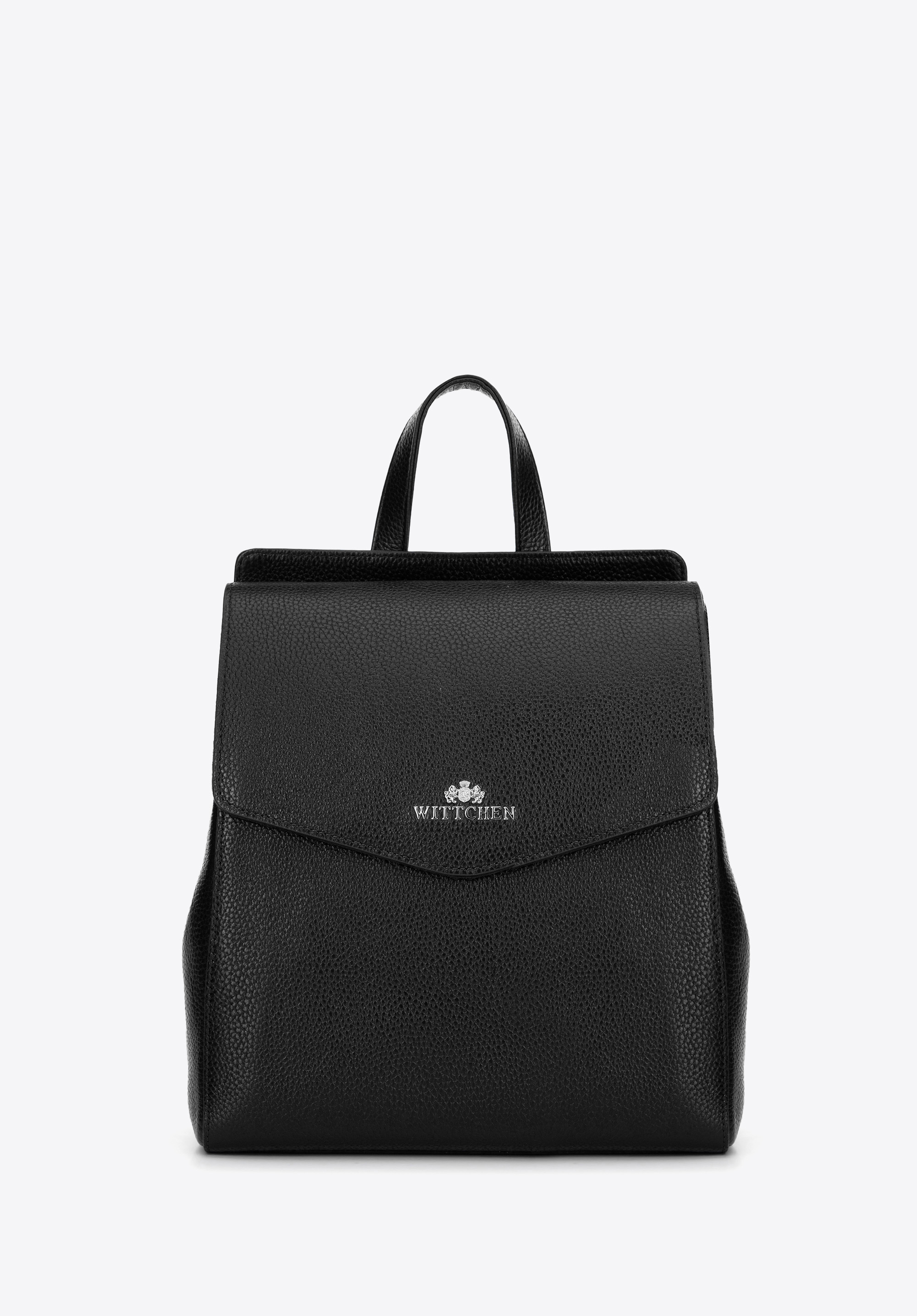 Damenrucksack aus genarbtem Leder, schwarz-silber, 99-4E-619-1S, Bild 1