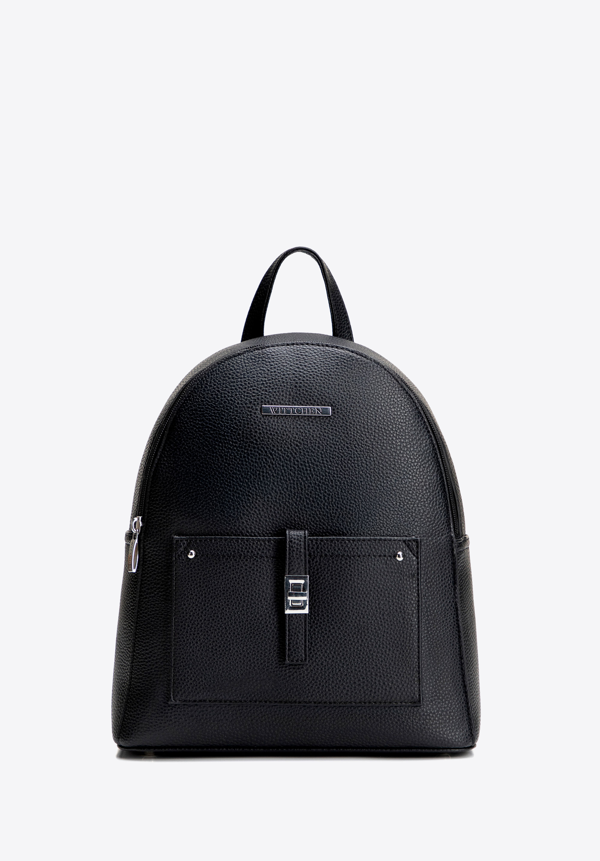 Damenrucksack aus Kunstleder mit Vordertasche, schwarz-silber, 29-4Y-003-B1, Bild 1