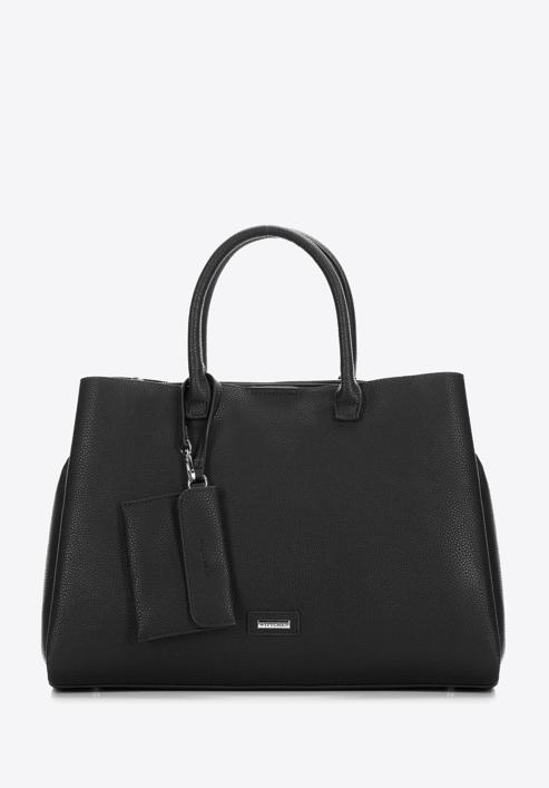 Damentasche mit  abschließbarem Fach, schwarz-silber, 97-4Y-238-1G, Bild 1