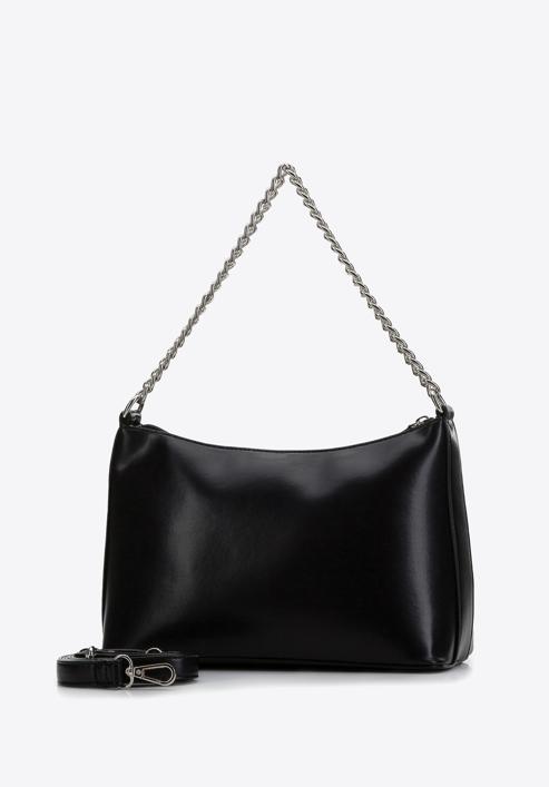 Gesteppte Handtasche aus Kunstleder mit Kette, schwarz-silber, 97-4Y-241-1S, Bild 2