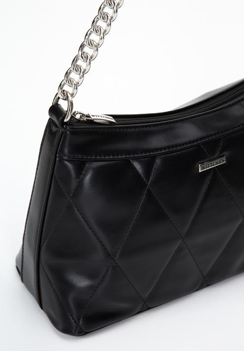Gesteppte Handtasche aus Kunstleder mit Kette, schwarz-silber, 97-4Y-241-1S, Bild 4