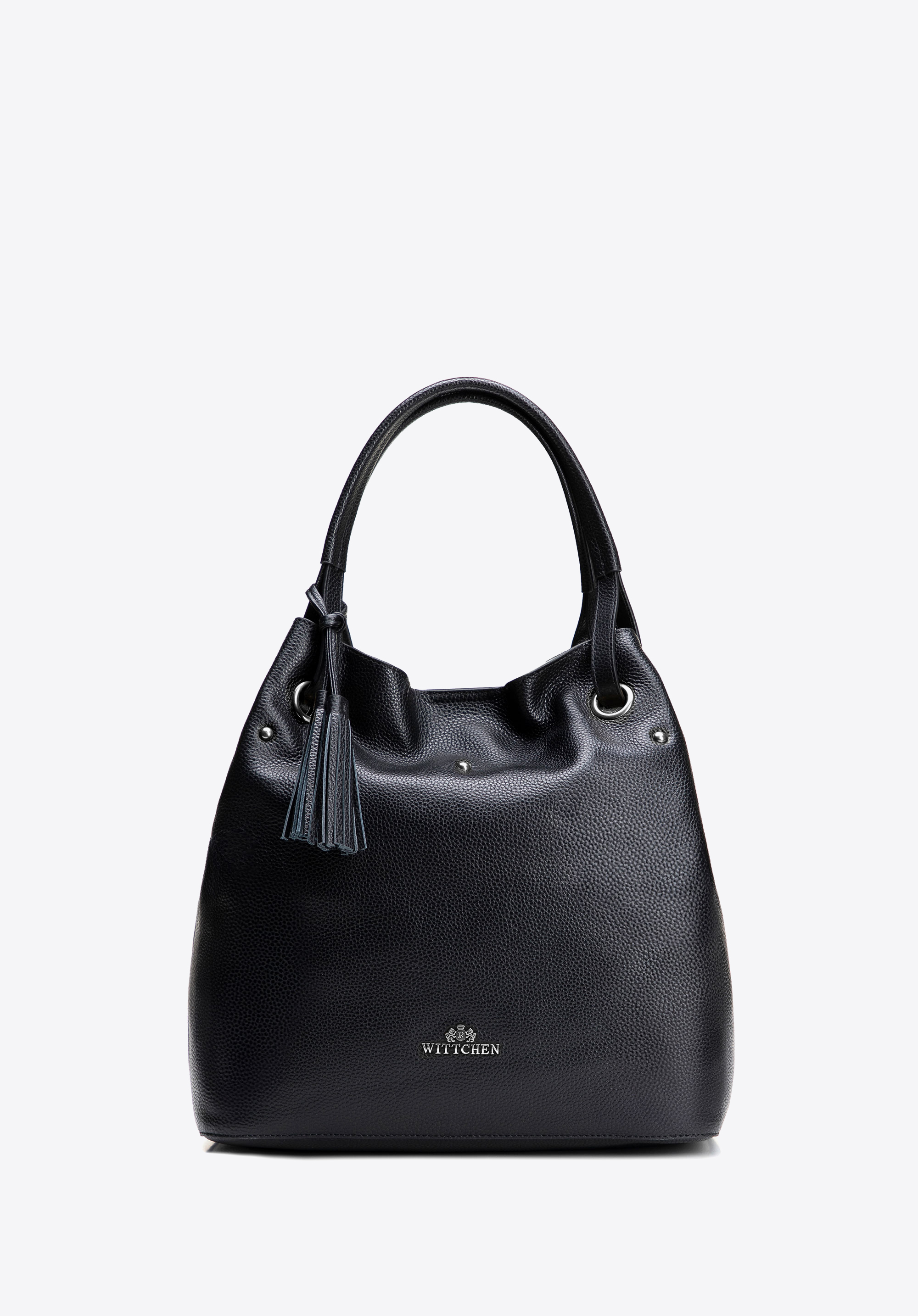 Große Hobo-Tasche aus Leder für Damen, schwarz-silber, 100-4E-633-1S, Bild 1