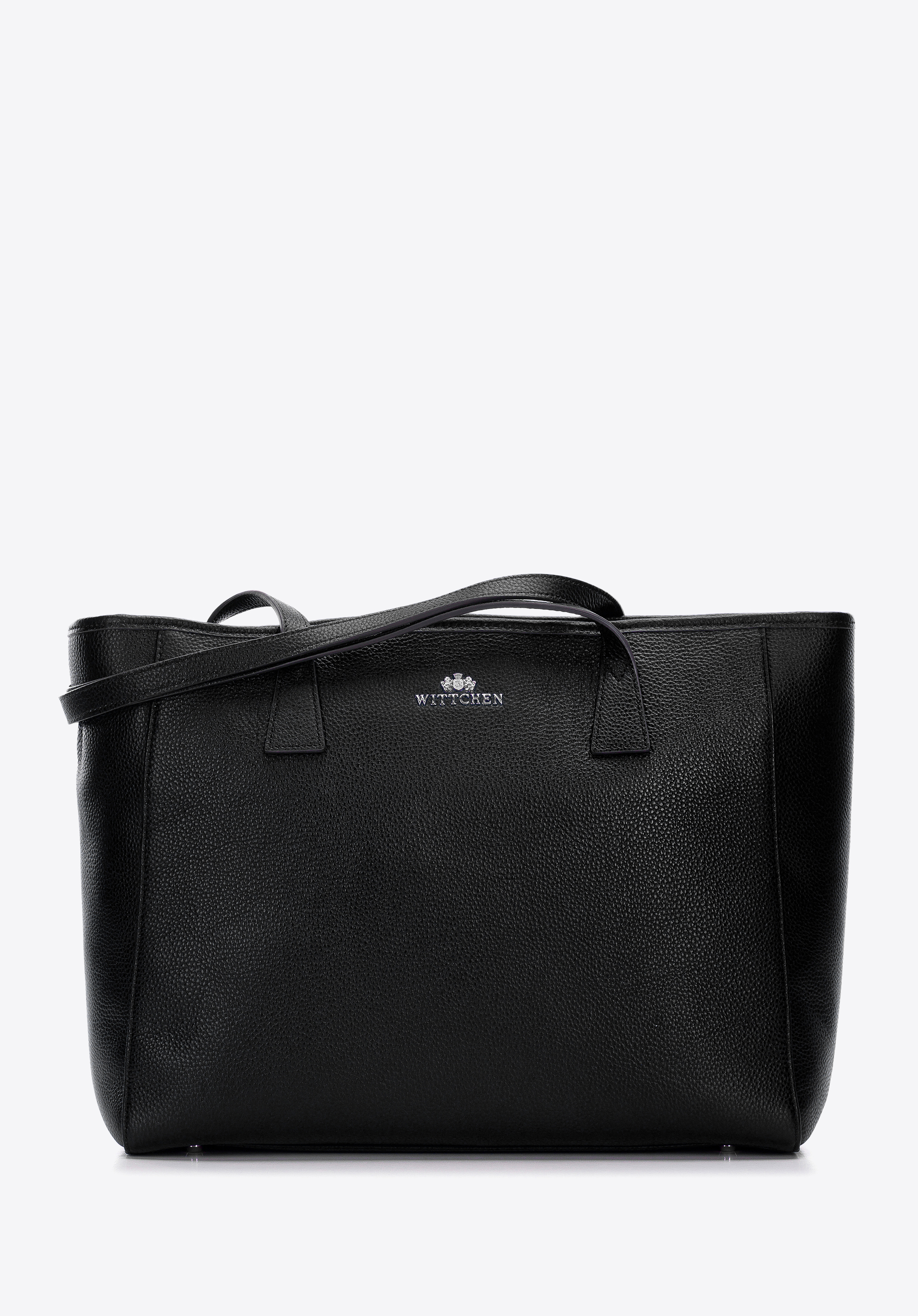 Große Shopper-Tasche aus Leder, schwarz-silber, 97-4E-619-1S, Bild 1
