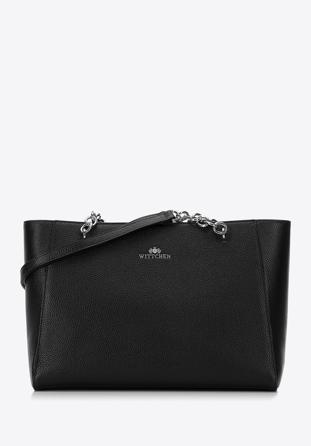 Große Shopper-Tasche aus Leder, schwarz-silber, 98-4E-610-1S, Bild 1
