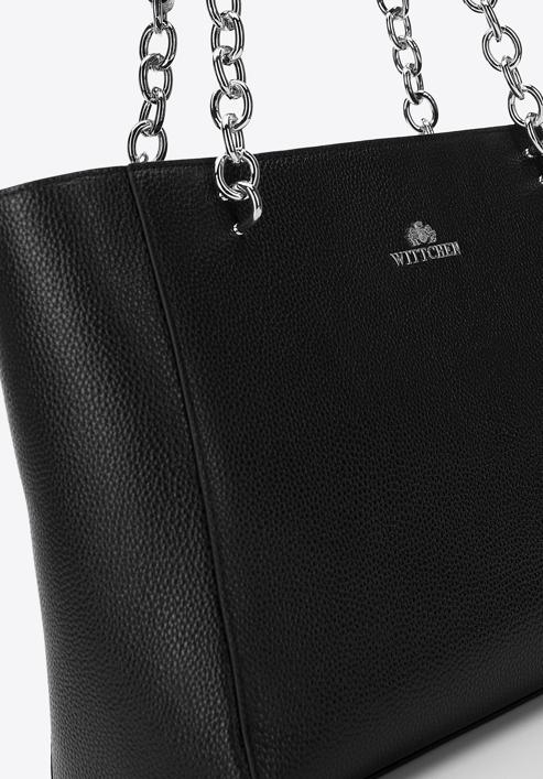 Große Shopper-Tasche aus Leder, schwarz-silber, 98-4E-610-0S, Bild 6