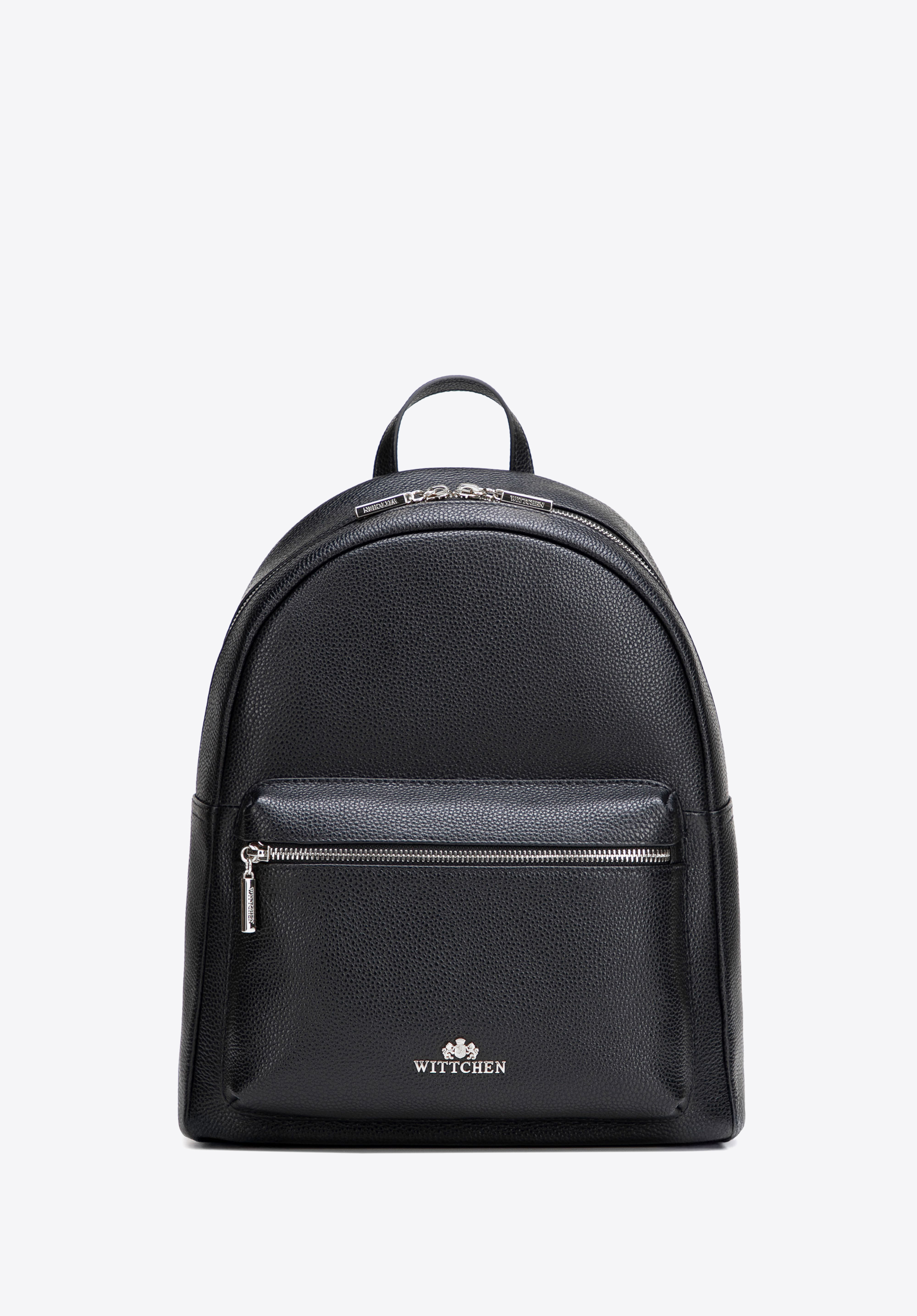 Großer Damenrucksack aus genarbtem Naturleder, schwarz-silber, 102-4E-621-1S, Bild 1