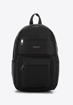 Großer Damenrucksack aus Nylon, schwarz-silber, 98-4Y-107-1S, Bild 1