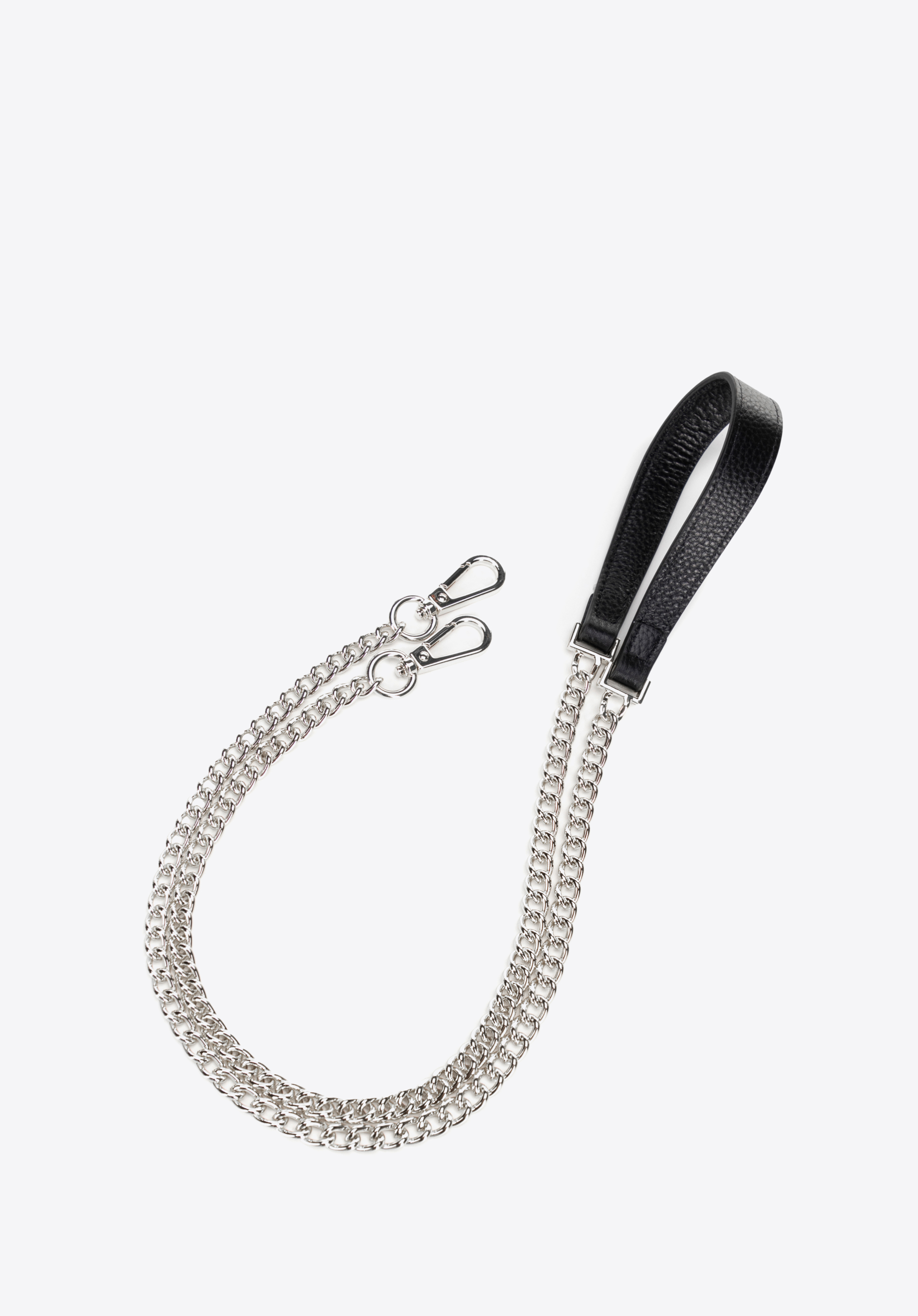Handtaschenriemen aus Leder mit Kette, schwarz-silber, 99-X-647-X4, Bild 1