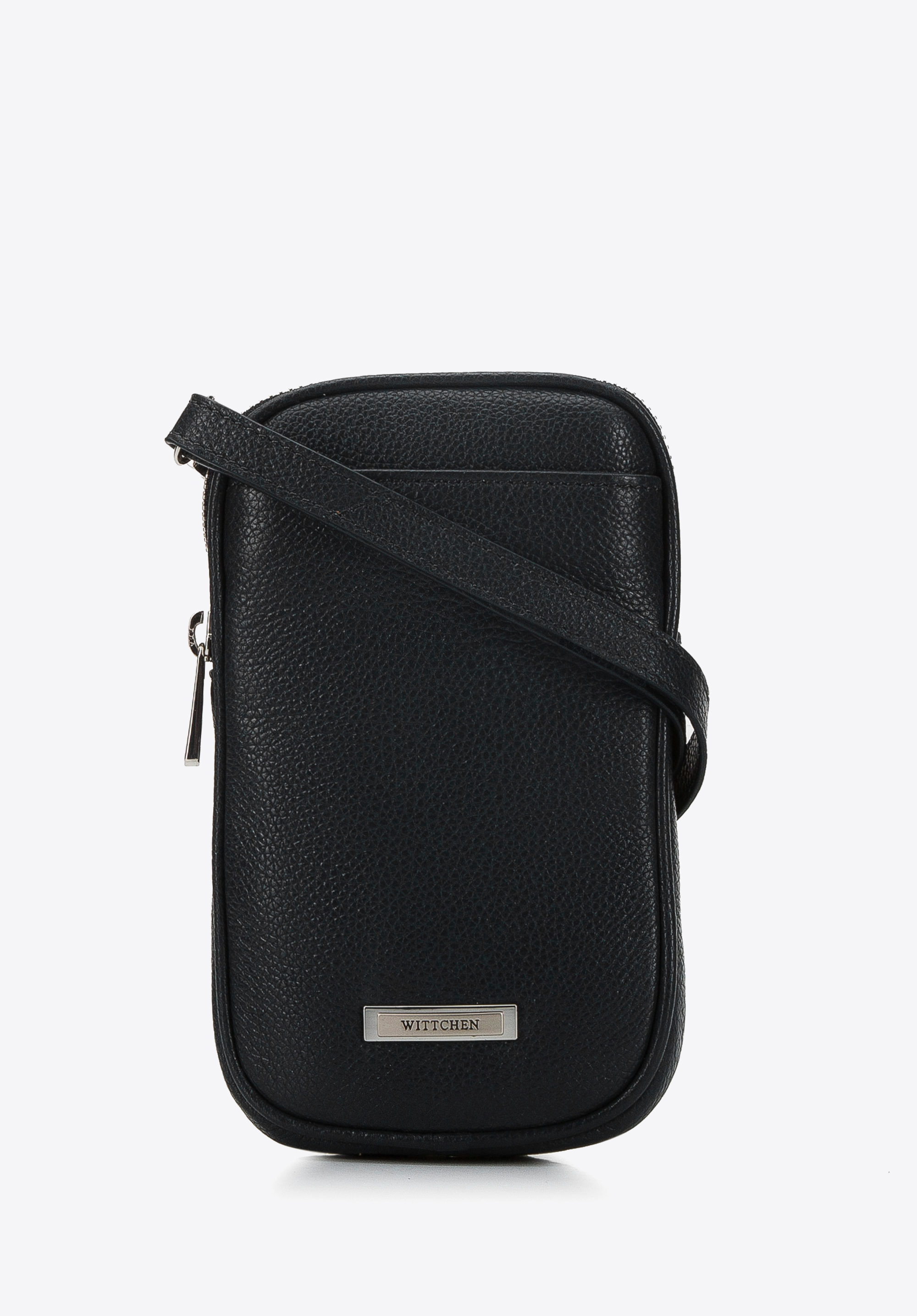 Herrentasche für Handy aus Echtleder, schwarz-silber, 94-4U-803-11, Bild 1
