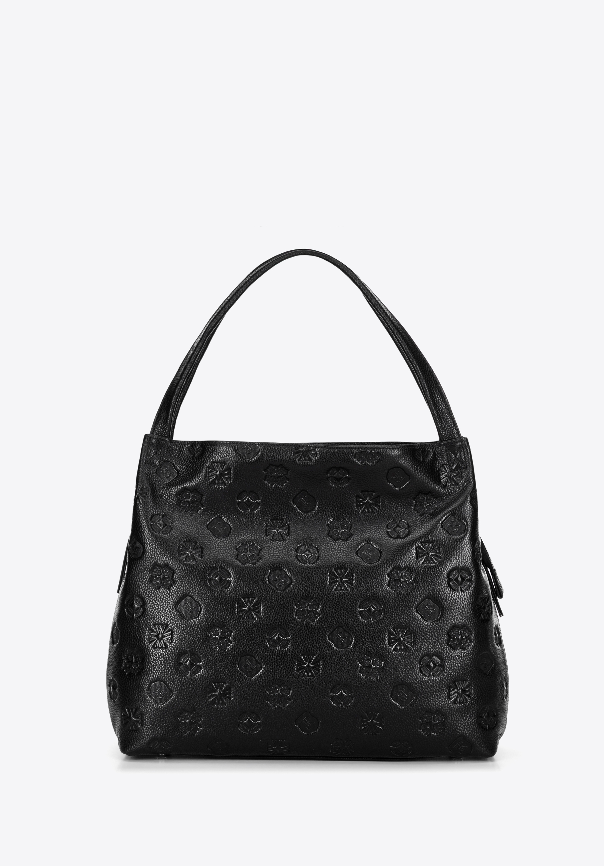 Hobo-Tasche aus Leder mit Monogramm für Damen, schwarz-silber, 100-4E-625-1S, Bild 1