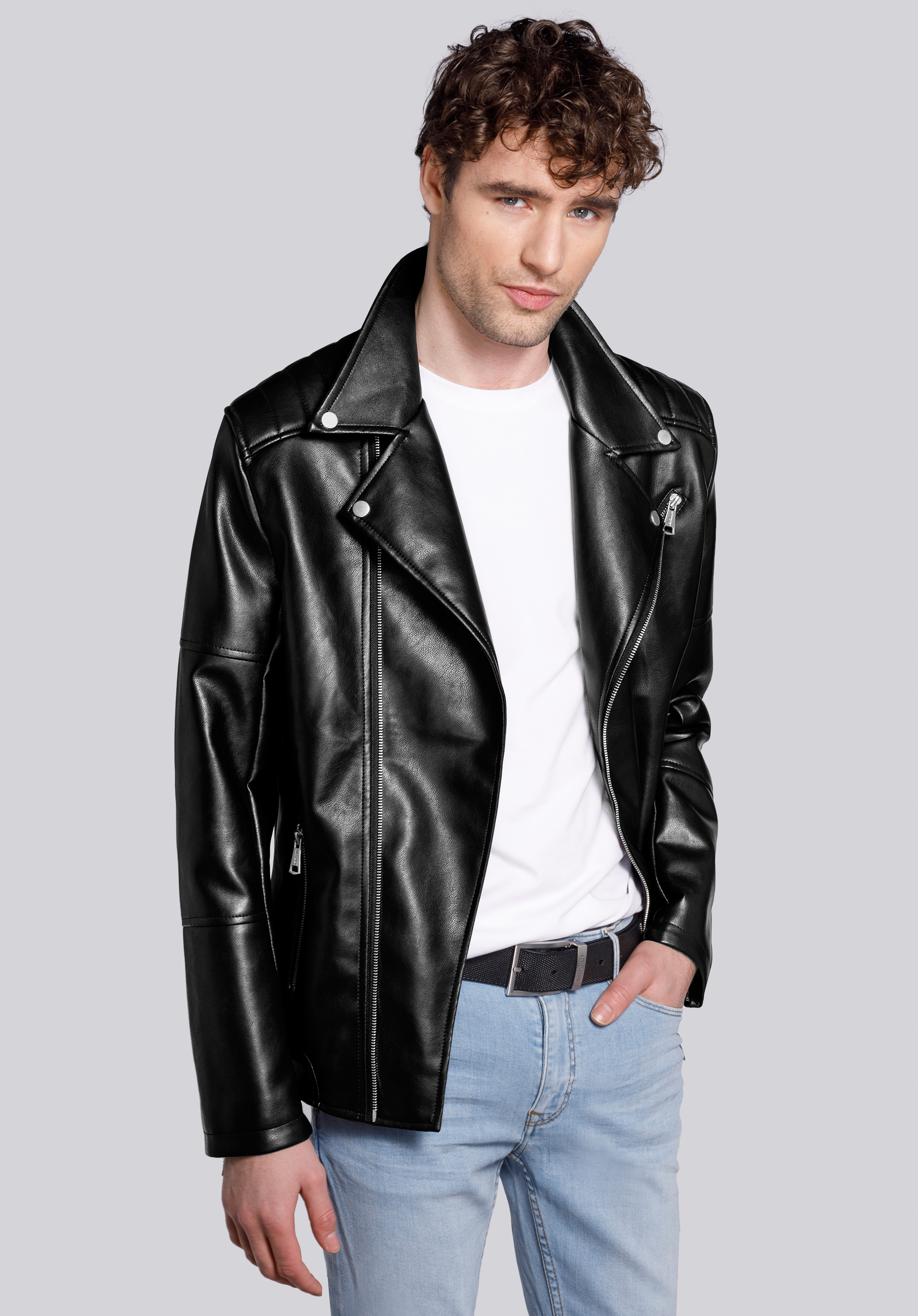 KLASSISCHE HERRENJACKE AUS KUNSTLEDER, schwarz-silber, 92-9P-153-1S-M, Bild 1