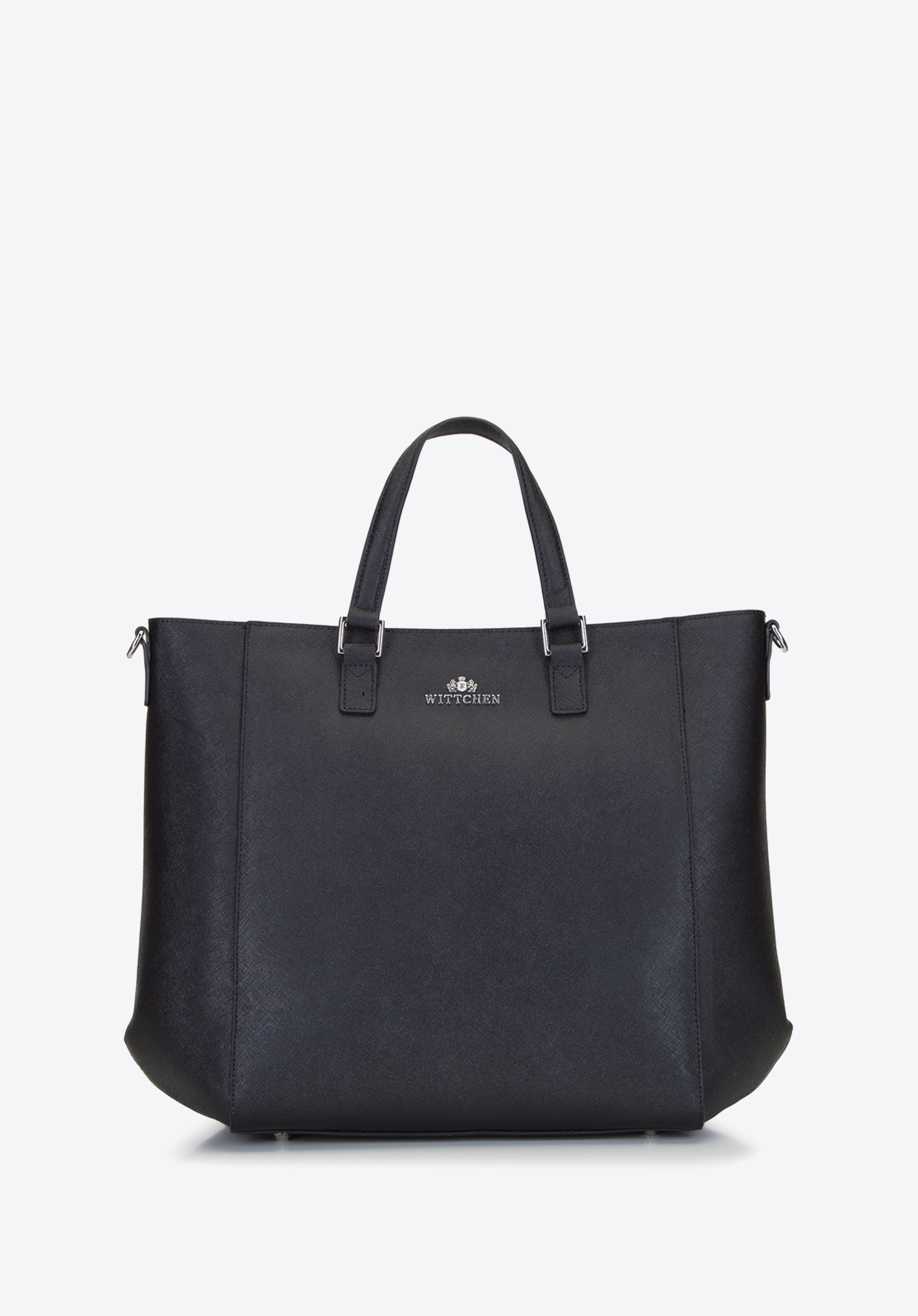 KLASSISCHE SHOPPER-TASCHE AUS ECHTLEDER, schwarz-silber, 92-4E-644-11, Bild 1