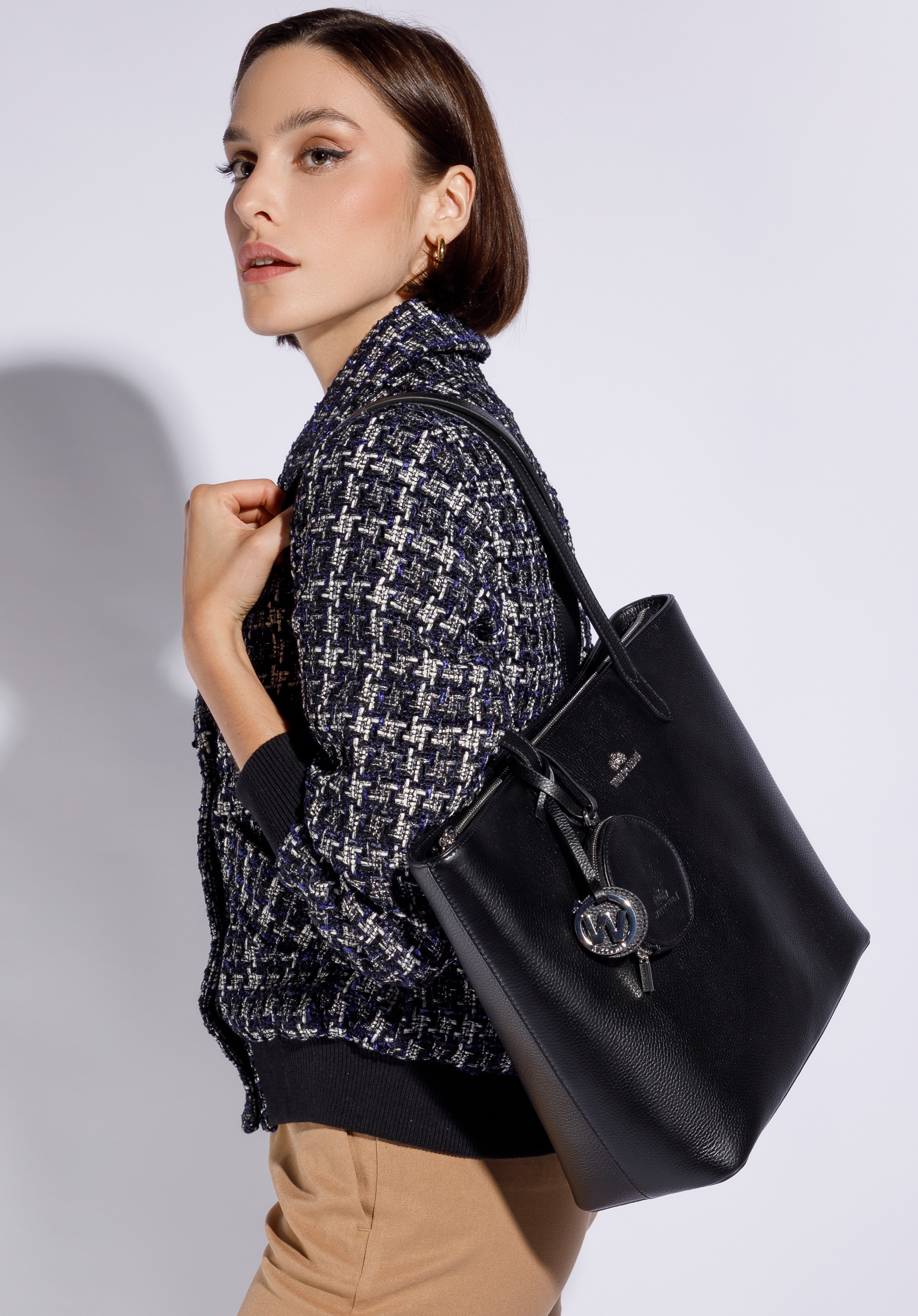 Klassische Shopper-Tasche aus Leder mit Etui und Schlüsselring
