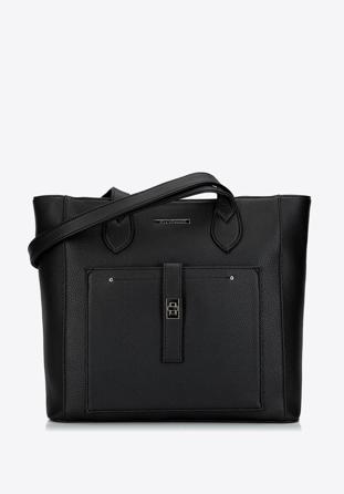 Klassische Shopper-Tasche mit Fronttasche, schwarz-silber, 29-4Y-002-B1, Bild 1