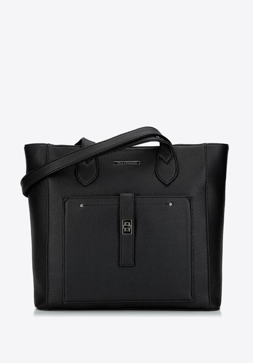 Klassische Shopper-Tasche mit Fronttasche, schwarz-silber, 29-4Y-002-BF, Bild 1