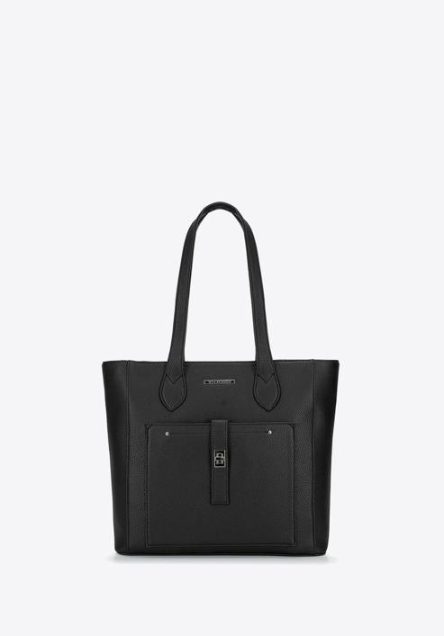 Klassische Shopper-Tasche mit Fronttasche, schwarz-silber, 29-4Y-002-BF, Bild 2