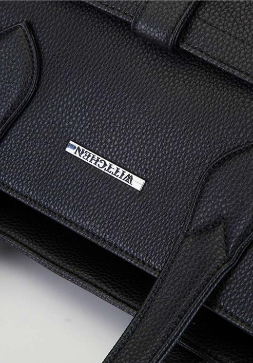 Klassische Shopper-Tasche mit Fronttasche, schwarz-silber, 29-4Y-002-BF, Bild 6