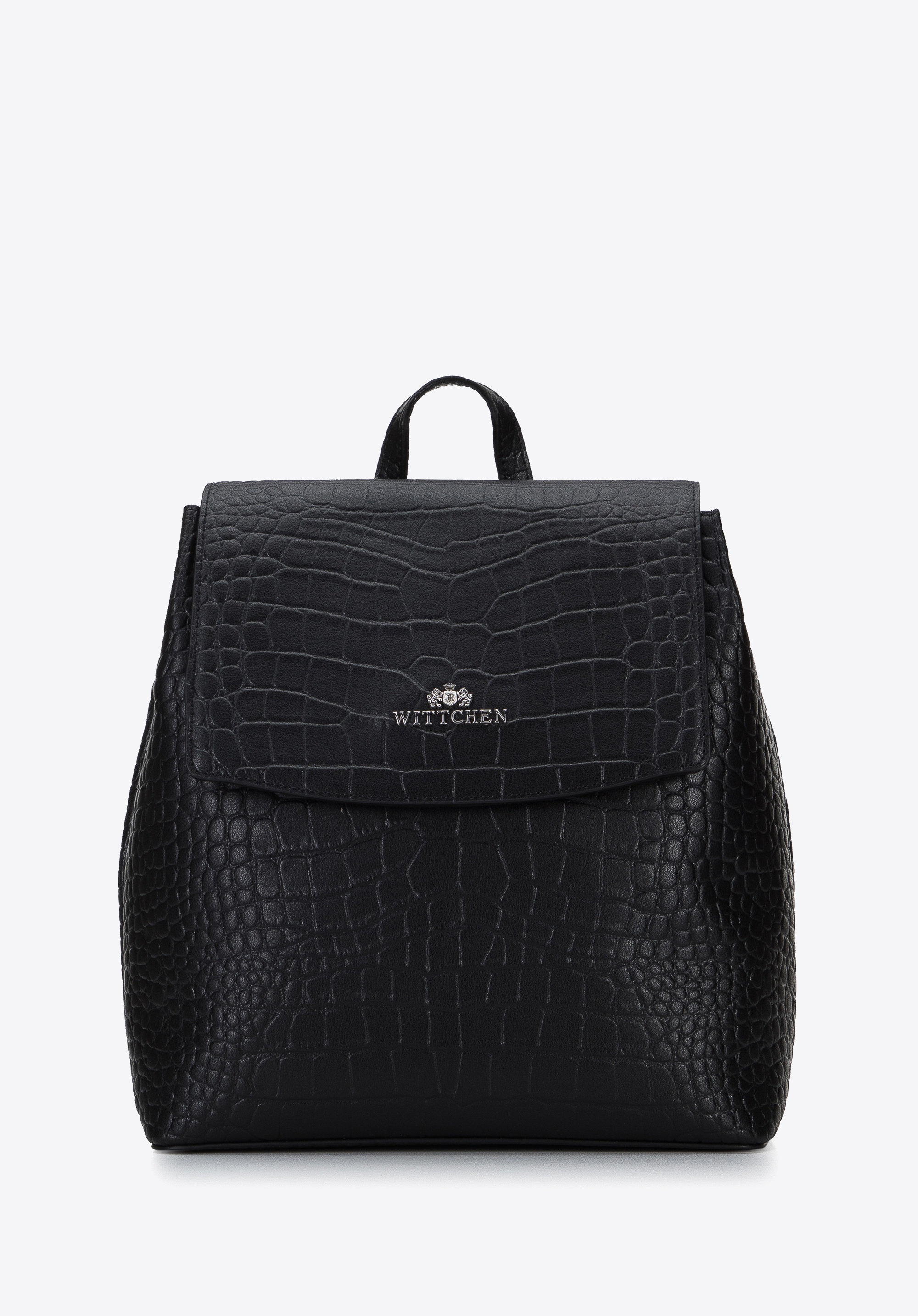 Klassischer Lederrucksack für Damen, schwarz-silber, 95-4E-631-11, Bild 1