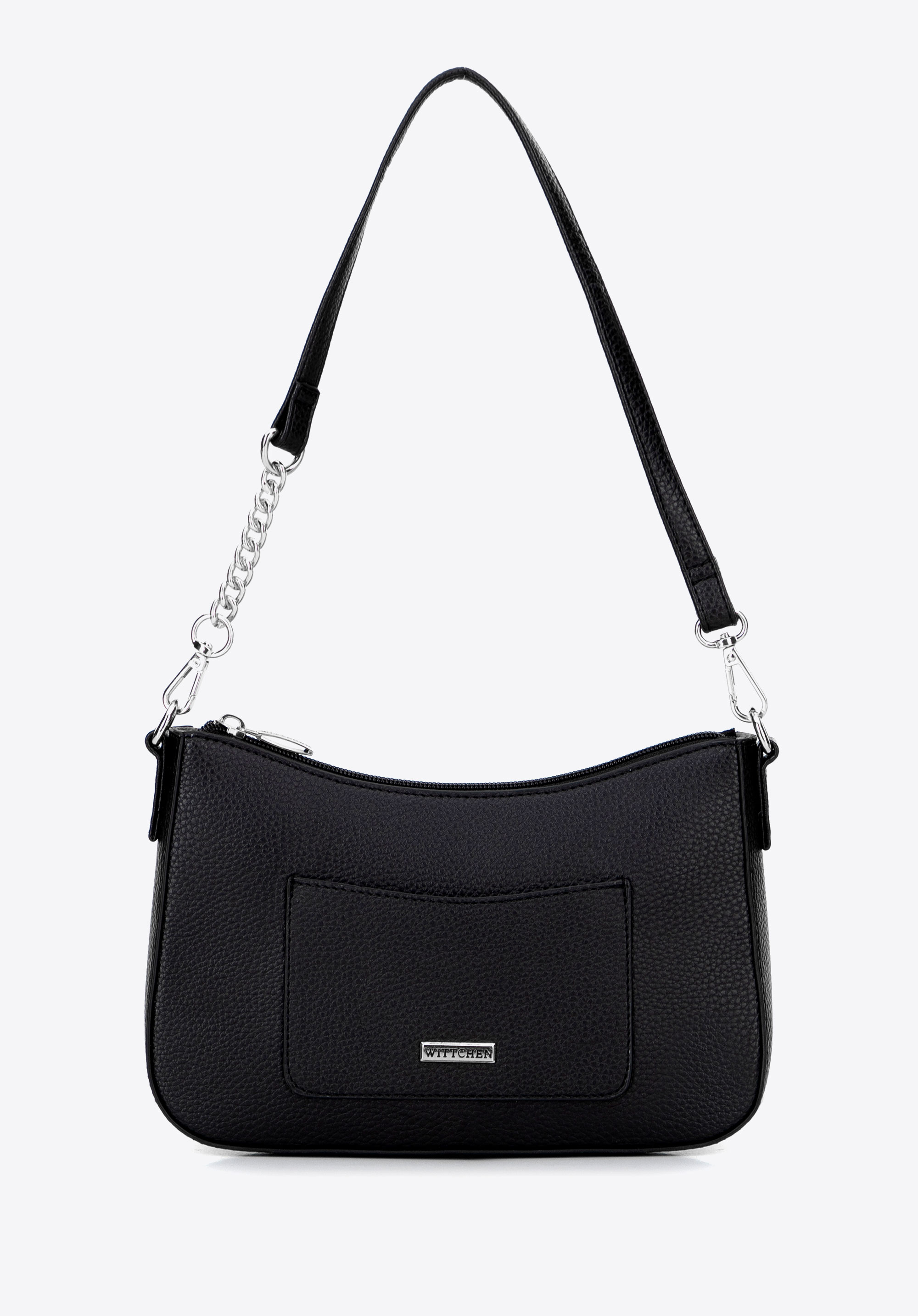 Kleine Damen Handtasche aus Kunstleder, schwarz-silber, 100-4Y-007-1S, Bild 1