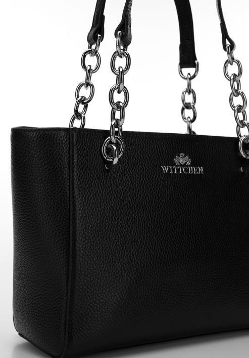Kleine Shopper-Tasche aus Leder mit Kette, schwarz-silber, 98-4E-611-1G, Bild 5