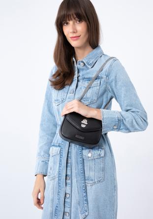 Damenhandtasche aus Öko-Leder mit Kette, schwarz-silber, 97-4Y-755-1S, Bild 1