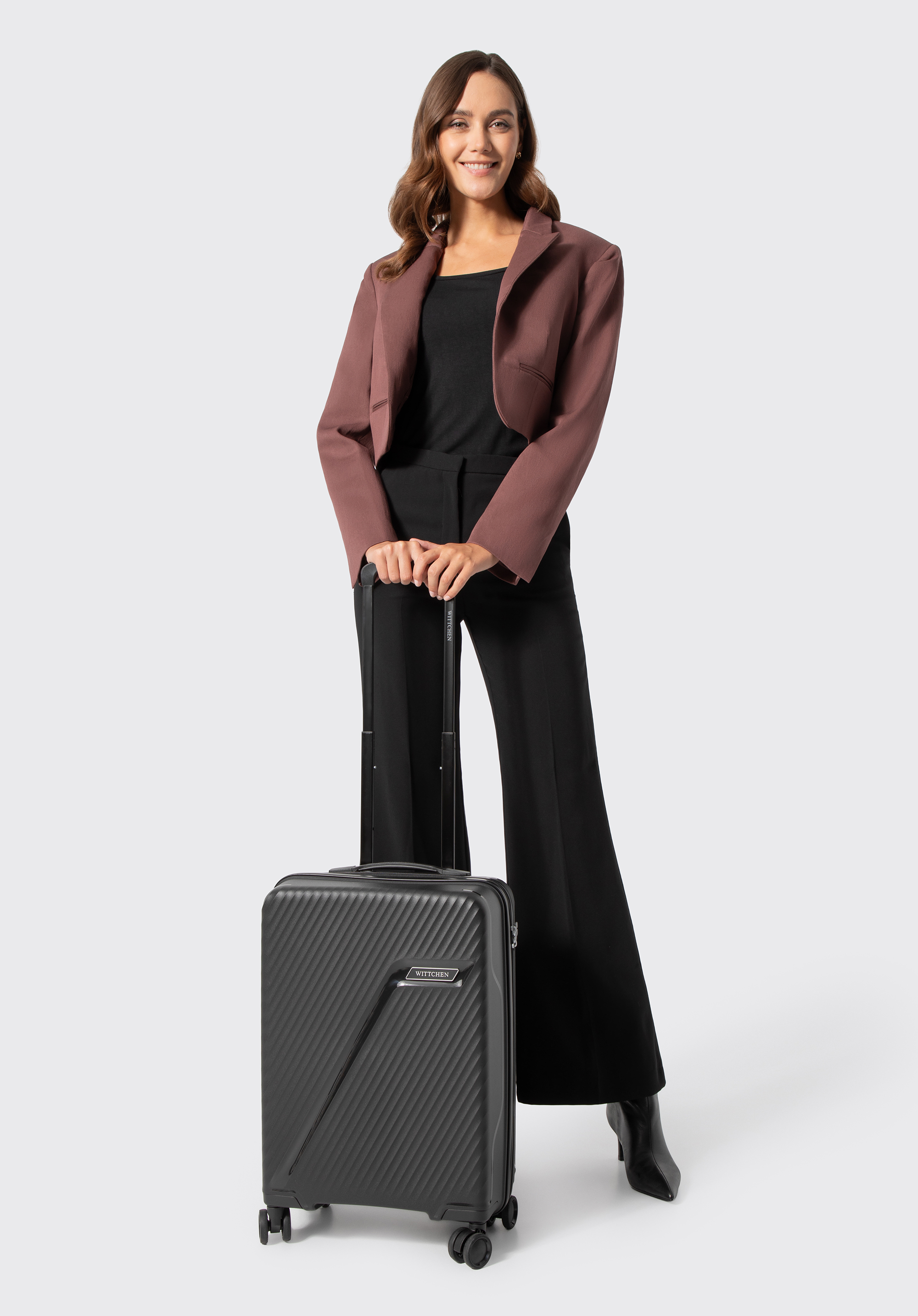 Kleiner Koffer aus Polypropylen mit diagonalem Muster, schwarz-silber, 56-3T-501-10, Bild 1