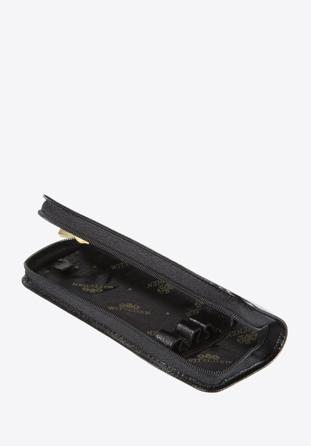 Kugelschreiber-Etui aus Echteder mit Reißverschluss, schwarz-silber, 21-2-001-11, Bild 1