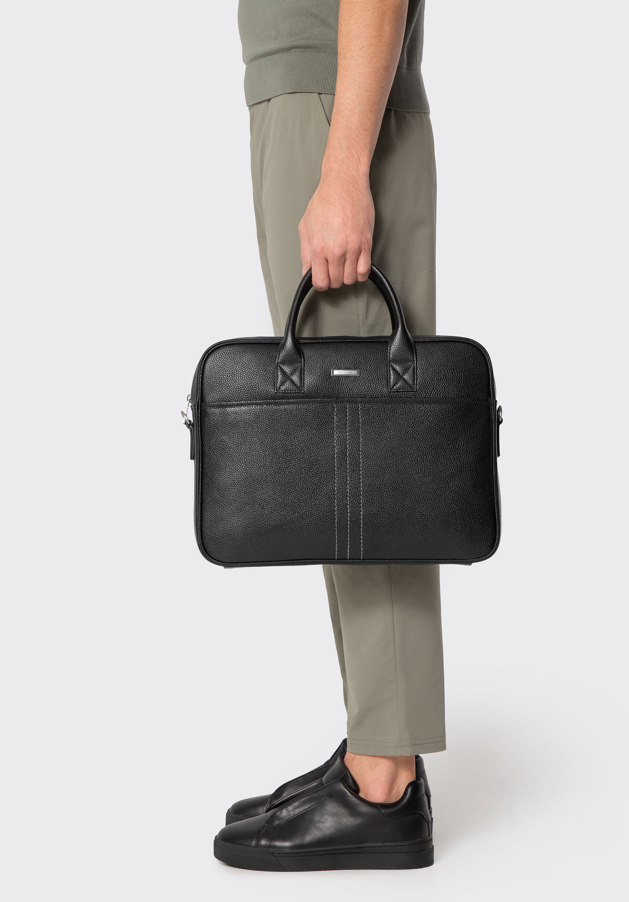 Laptoptasche für Herren, 15,6 Zoll, aus genarbtem Leder, schwarz-silber, 102-3U-601-1S, Bild 1