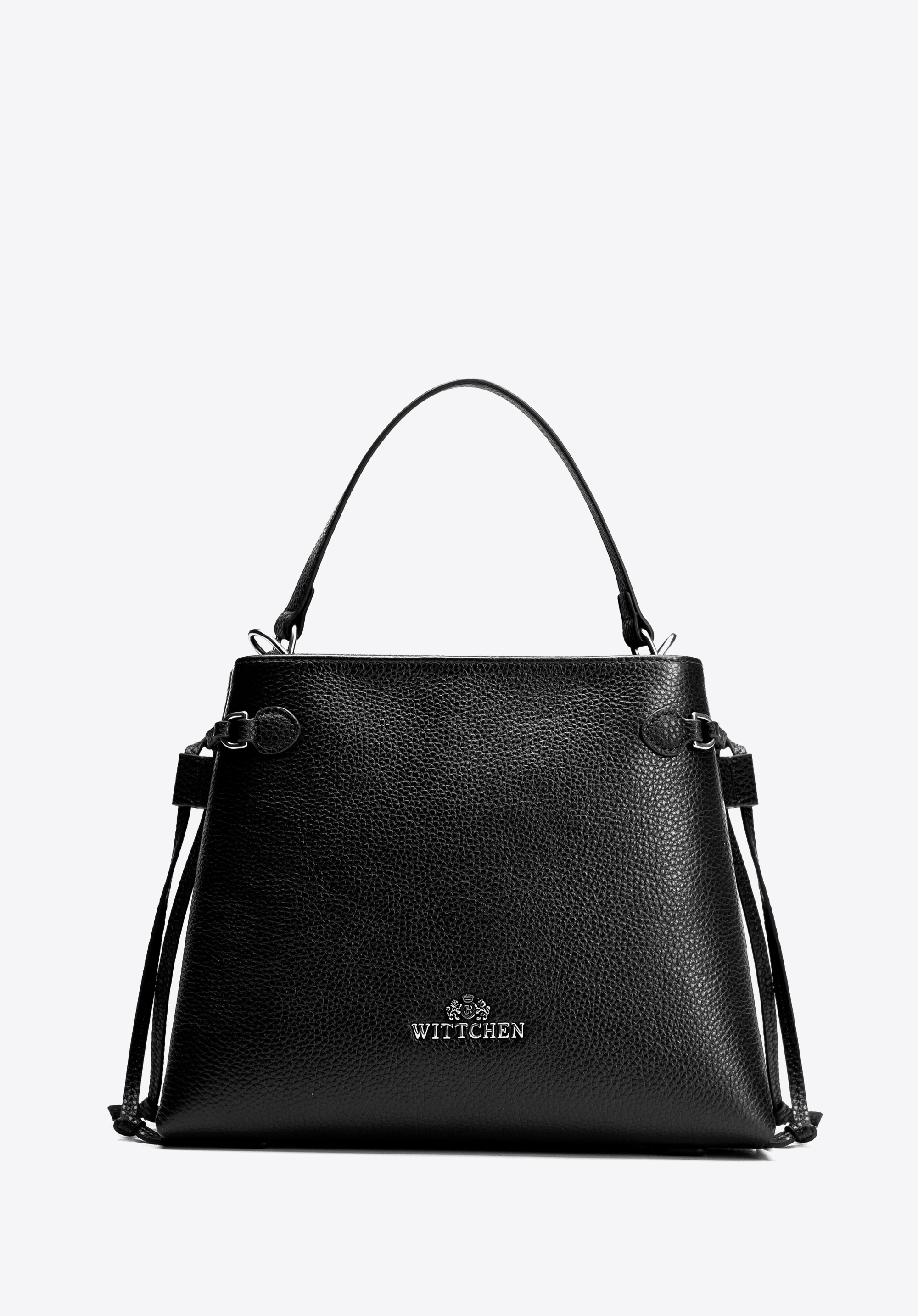 Ledertasche für Damen mit Quasten, schwarz-silber, 102-4E-212-1S, Bild 1