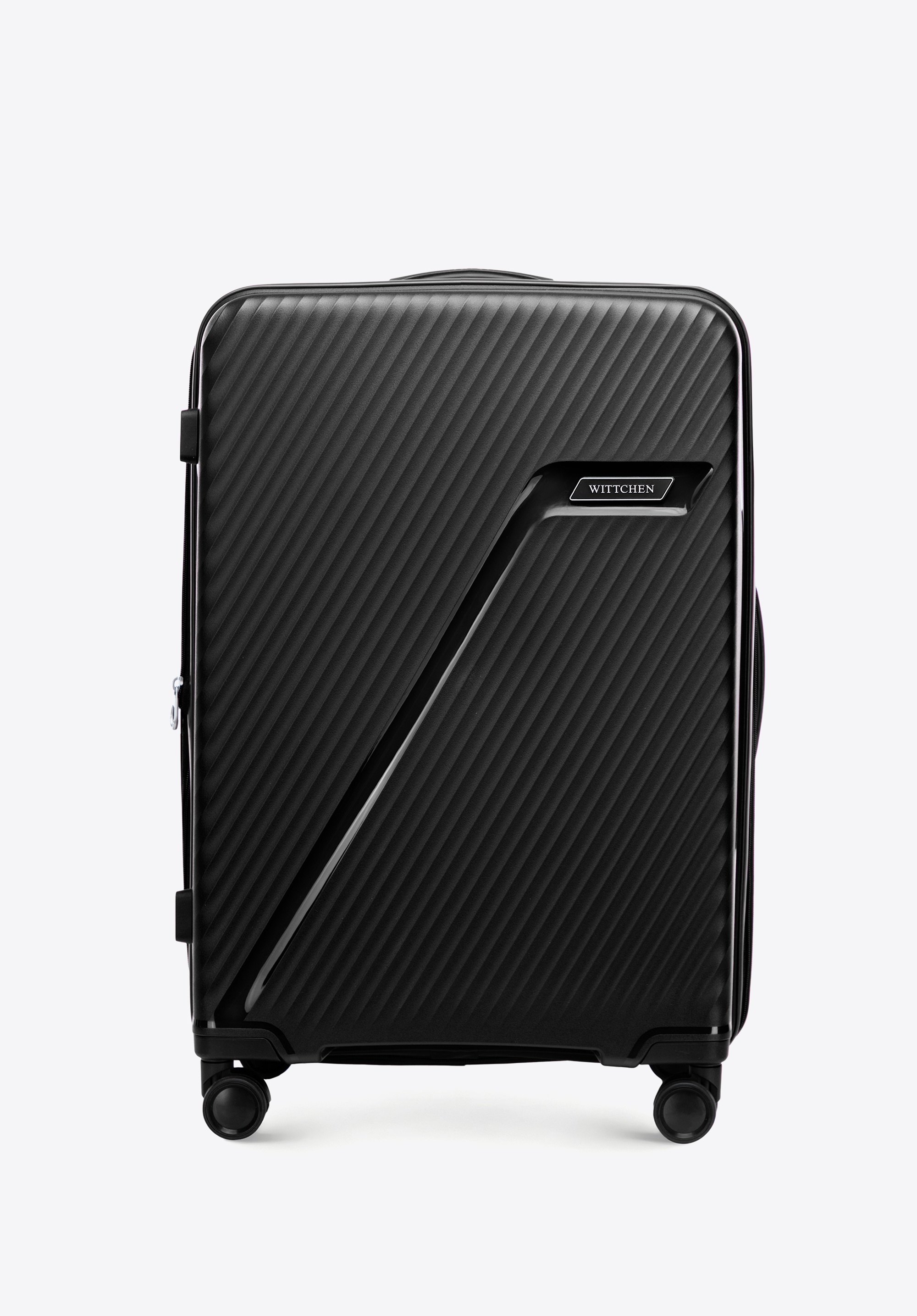 Mittlerer Koffer aus Polypropylen mit diagonalem Muster, schwarz-silber, 56-3T-502-10, Bild 1