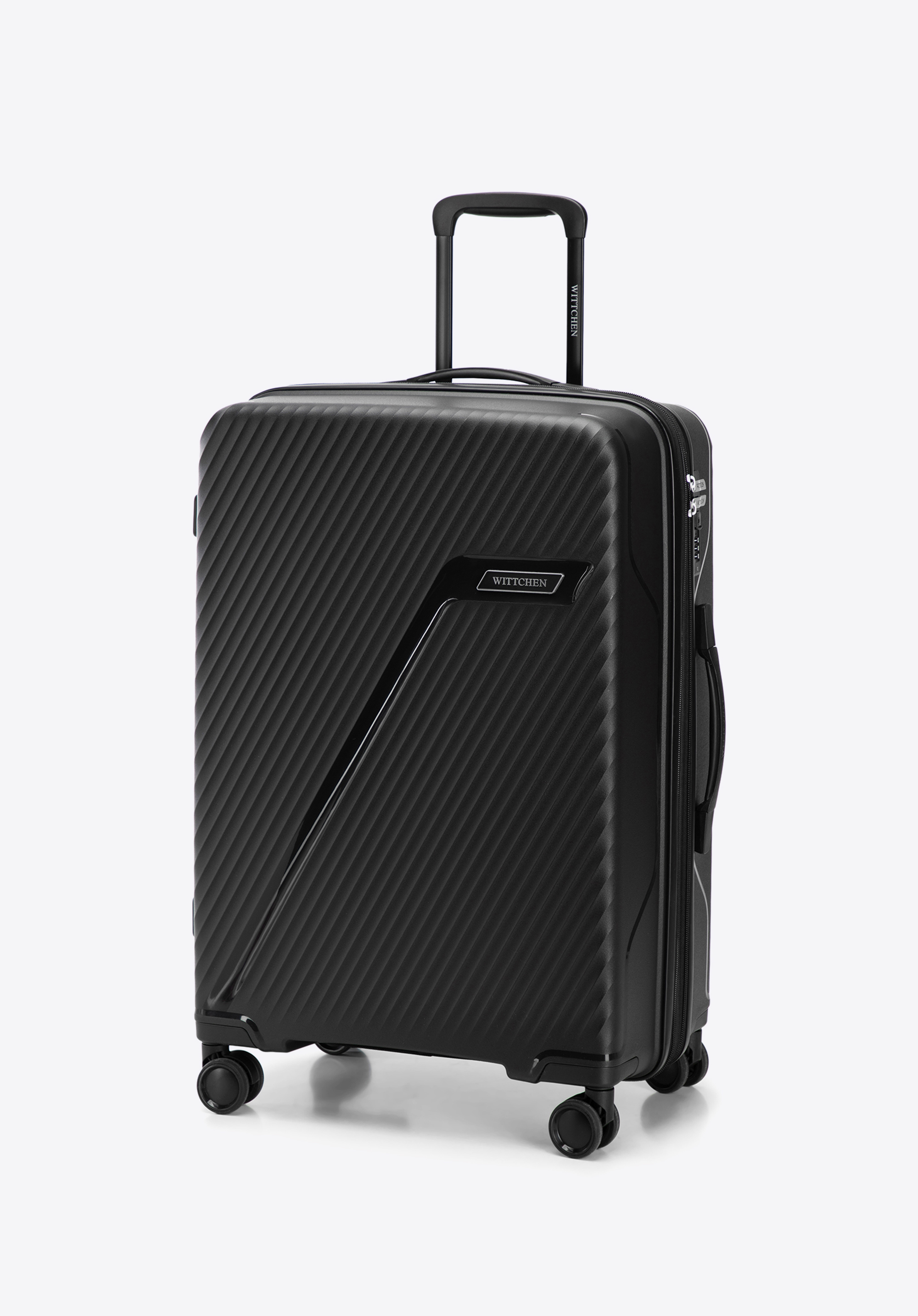 Kofferset aus Polypropylen mit diagonalem Muster, schwarz-silber, 56-3T-50S-10, Bild 1