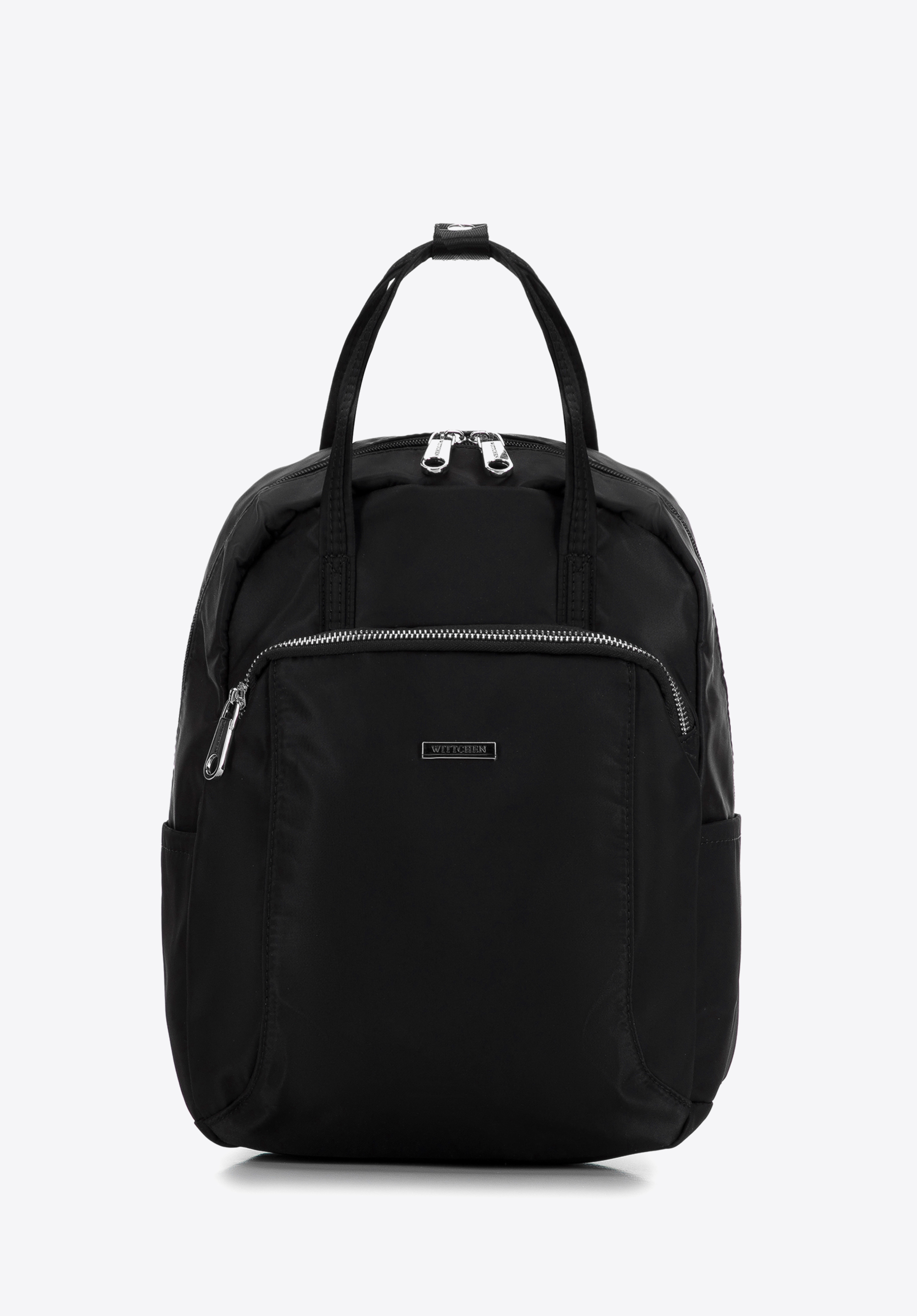 Nylonrucksack für Damen, schwarz-silber, 98-4Y-101-1S, Bild 1