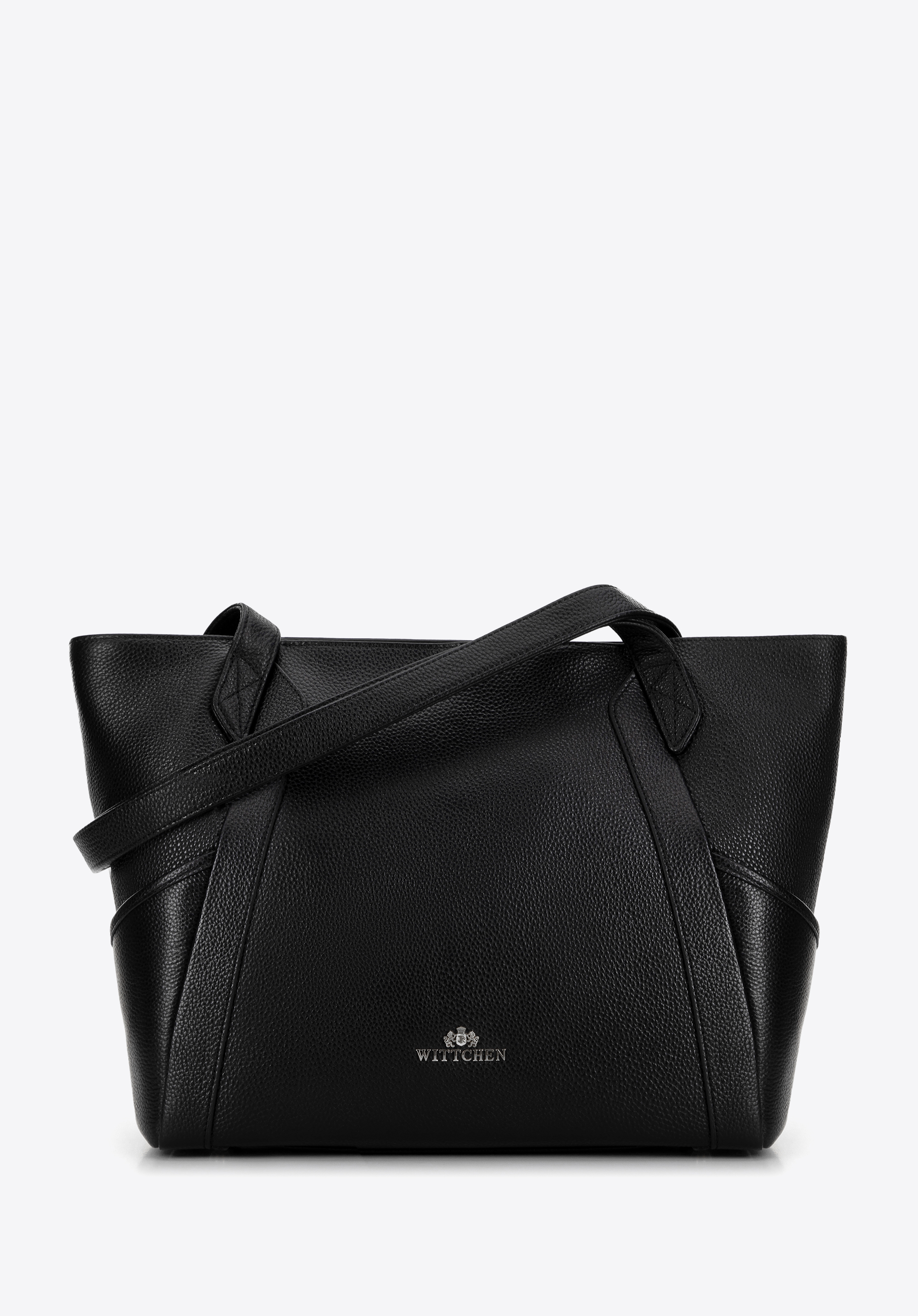 Shopper aus Leder für Damen, schwarz-silber, 29-4E-627-1S, Bild 1