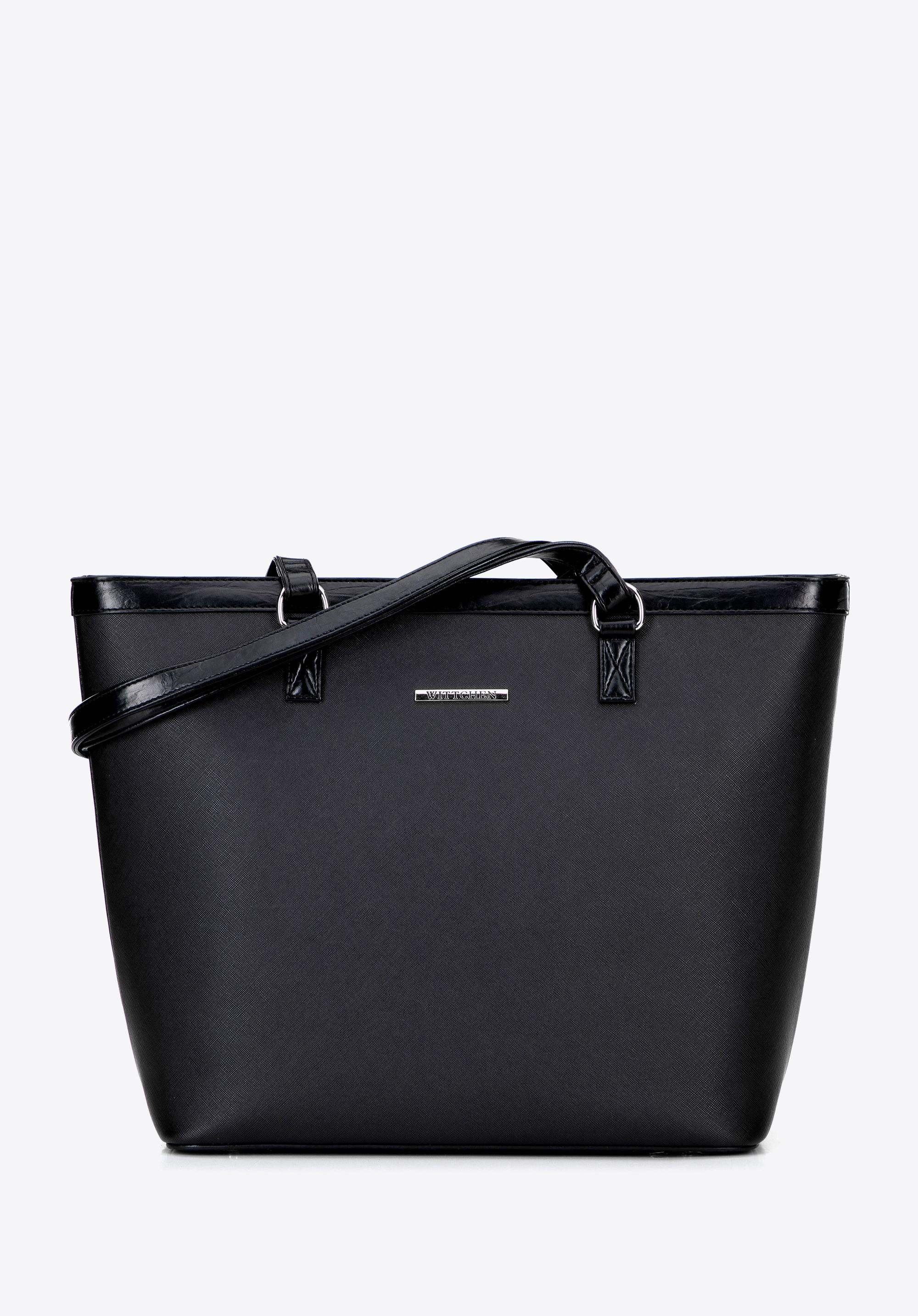 Shopper aus Öko Leder für Damen, schwarz-silber, 100-4Y-006-1S, Bild 1