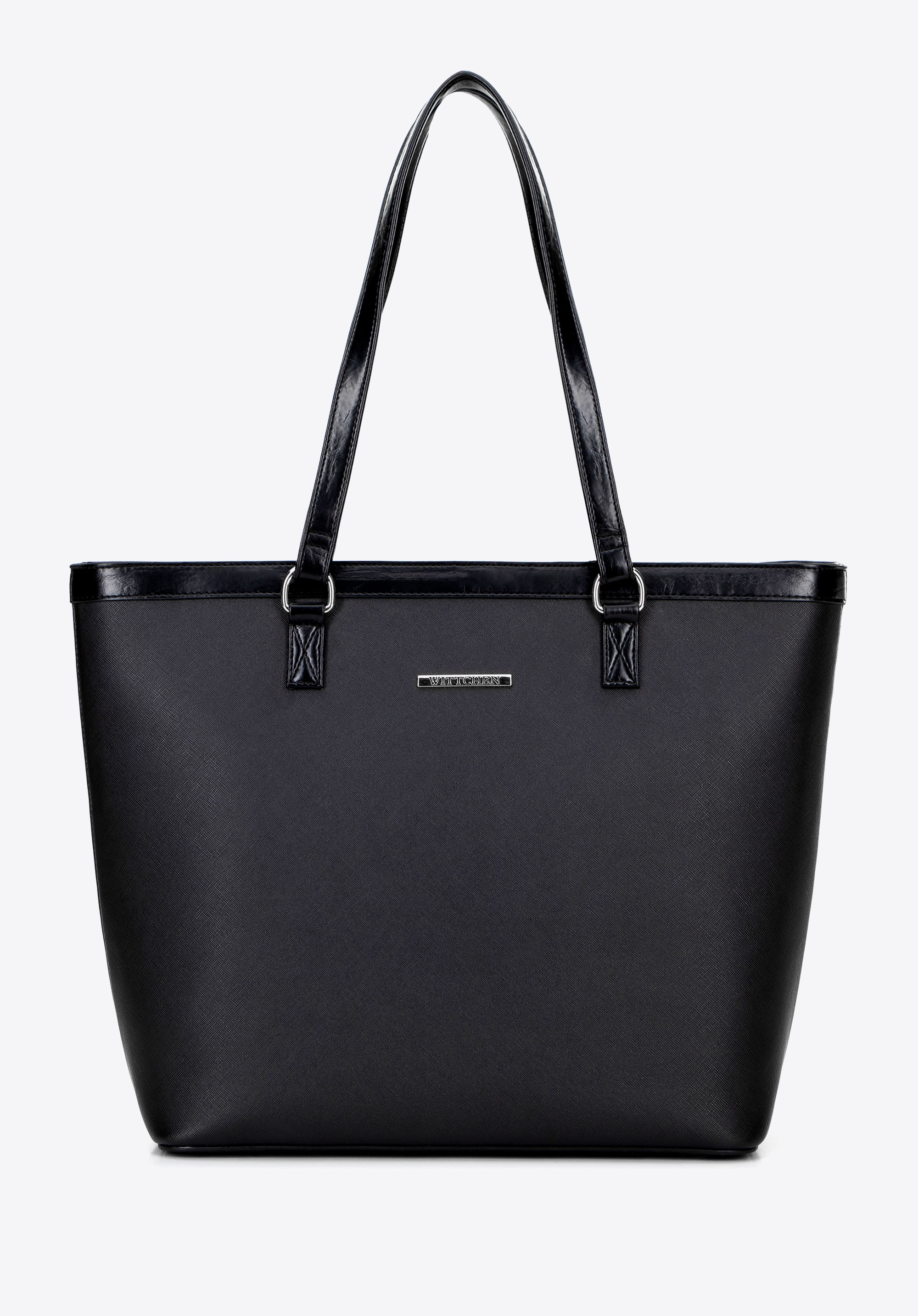 Shopper aus Öko Leder für Damen, schwarz-silber, 100-4Y-006-1S, Bild 1