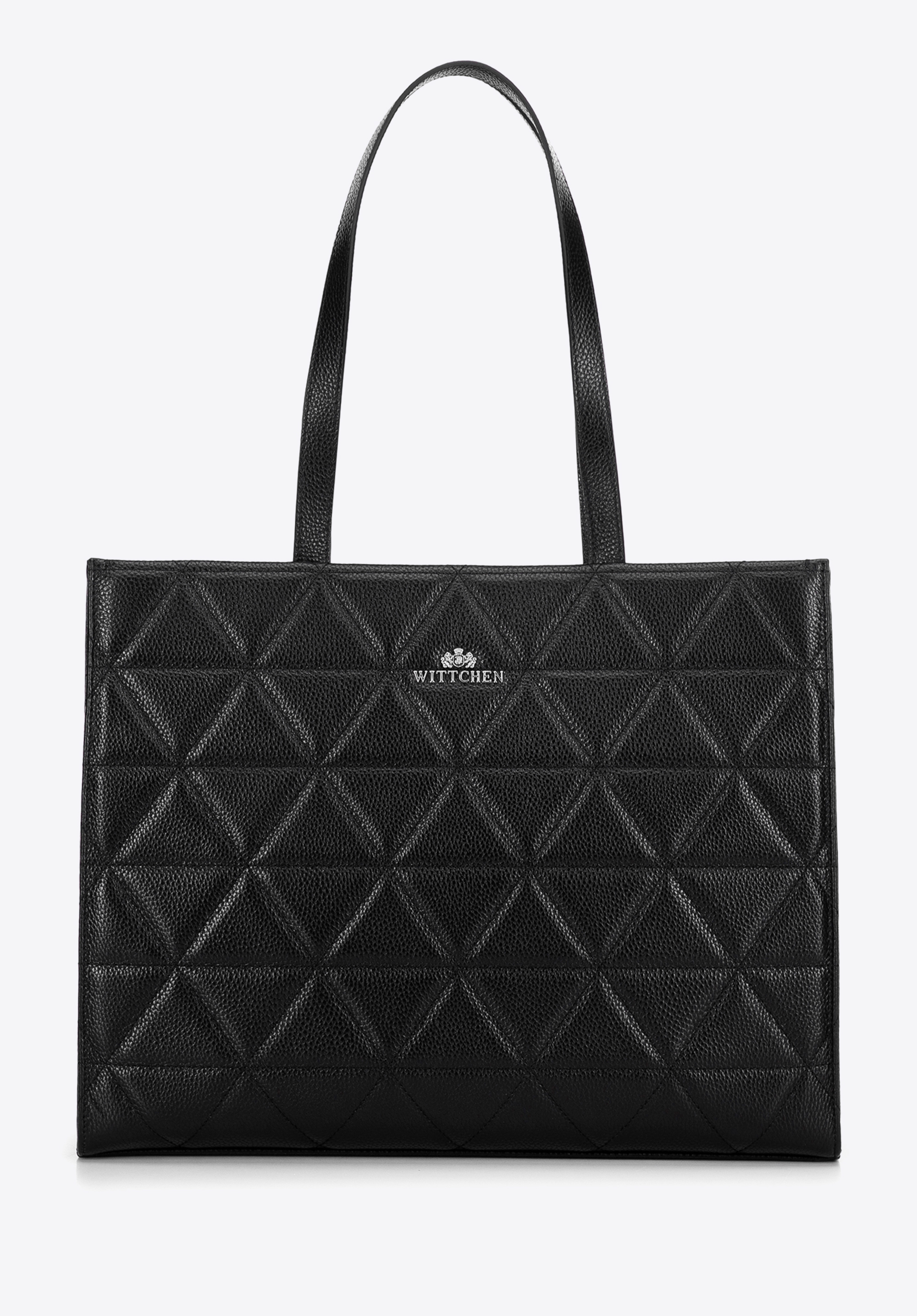 Shopper-Tasche aus gestepptem Leder für Damen, schwarz-silber, 100-4E-613-1S, Bild 1